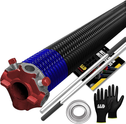 Garage Door Torsion Spring 262x1.75x37 Includes 1” Steel Bearing, Non-Slip Gloves, and Winding Bars for Left Side of Garage Door Precision E-Coating 5-Year Warranty Min. 30,000 Cycles (Red Cone)