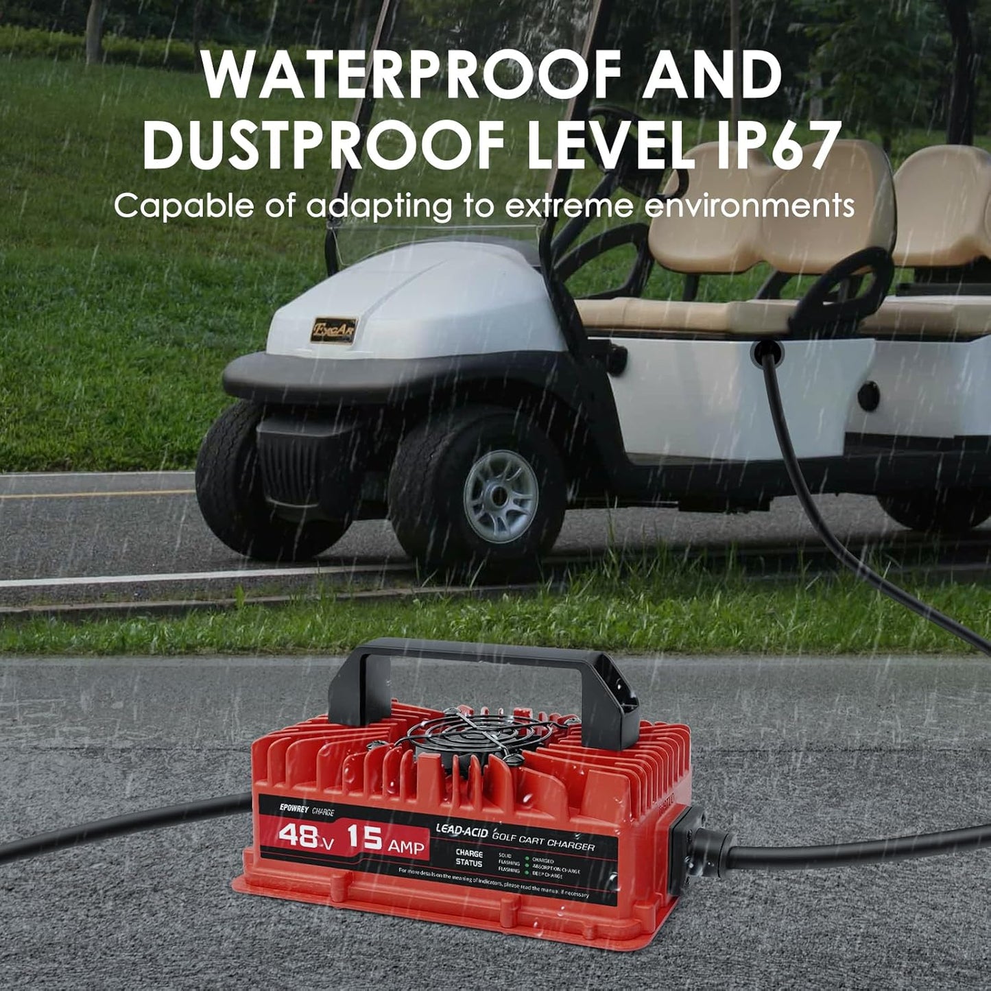 15 AMP Golf Cart Charger for 48 Volt EZGO RXV & TXT with 3 Pin Triangular Plug-Lead Acid Battery