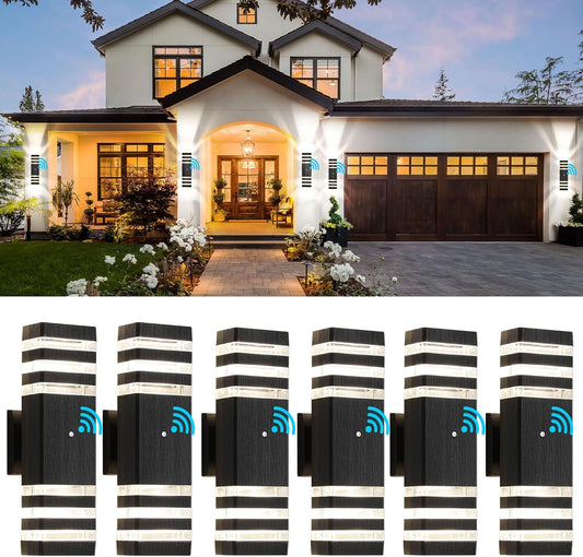 tewei 6 Pack Outdoor Wall Lights Dusk to Dawn Exterior Light Fixture, 3-Layer Black Outdoor Lights for House, IP65 Waterproof Up and Down Outside Porch Lights for Garage Patio, 3000K