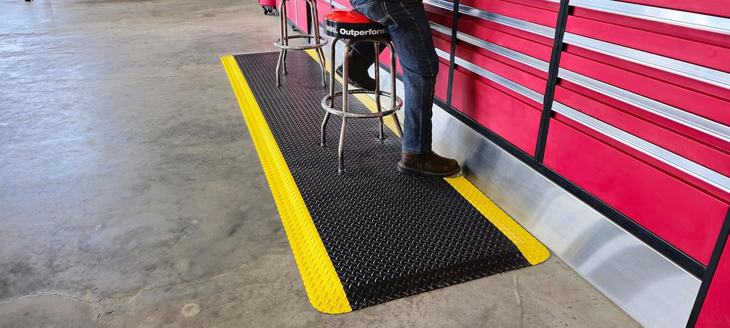Rhino Mats, American Classic Diamond Anti-Fatigue Mats, Industrial Ergonomic Comfort Standing Mat for Work, Home, Garage, Office, Kitchen or Anywhere (Black/Yellow 9/16" Thick, 3 FT. x 11 FT.)
