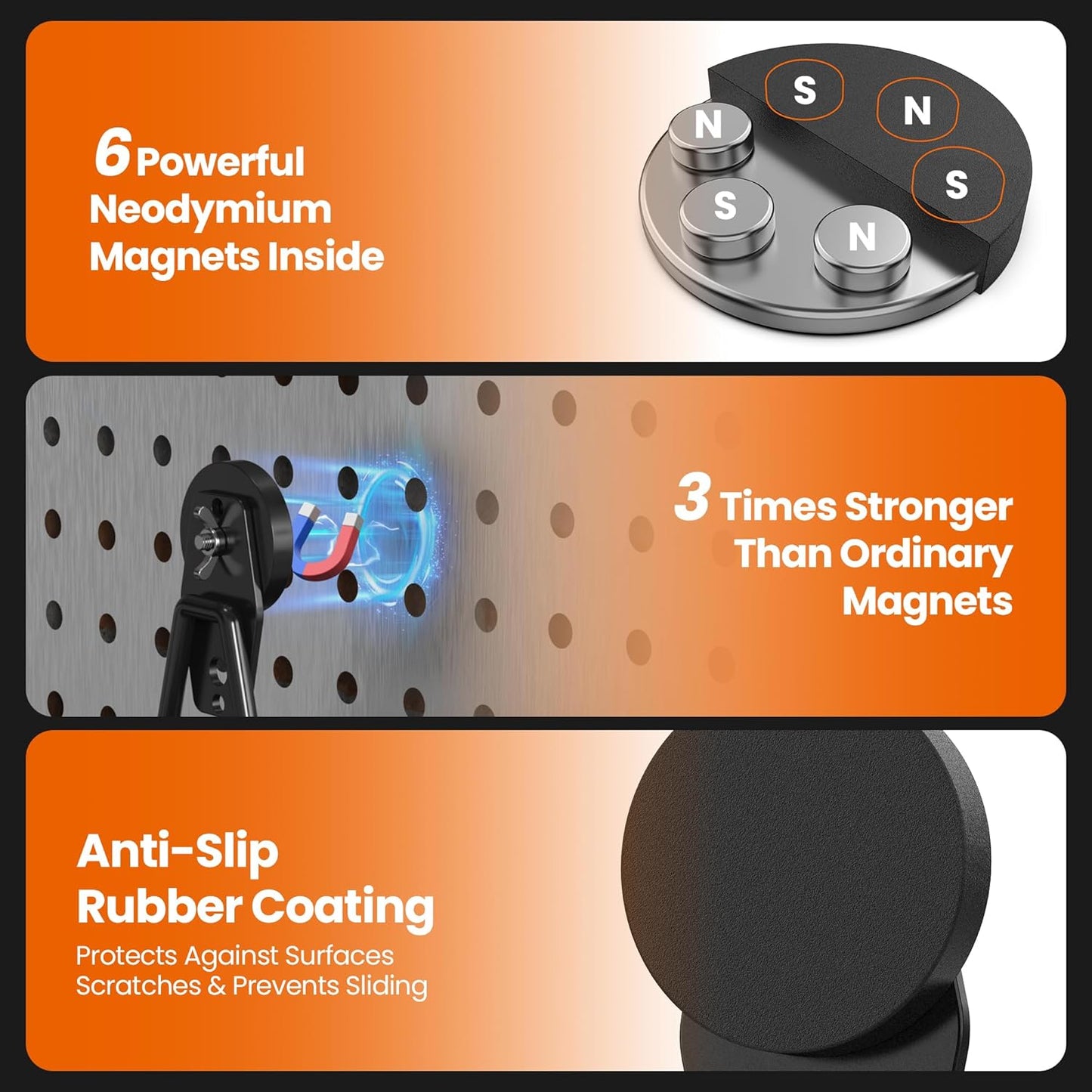 8 Pack Large Heavy Duty Magnetic Hook Extra Strong Magnetic Garage Hooks Big NdFeB Industrial Magnet Hooks Magnetic Utility Storage Holder Organization with Anti-Slip Coating for Hanging Garden Tool