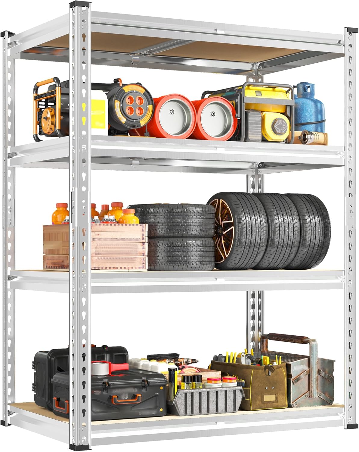 REIBII 60.05" H Storage Shelves 1840LBS Garage Shelving Heavy Duty Shelving 4 Tier Garage Shelves Adjustable Metal Shelf for Kitchen Basement Pantry Warehouse 35.45" W x 17.72" D x 60.05" H