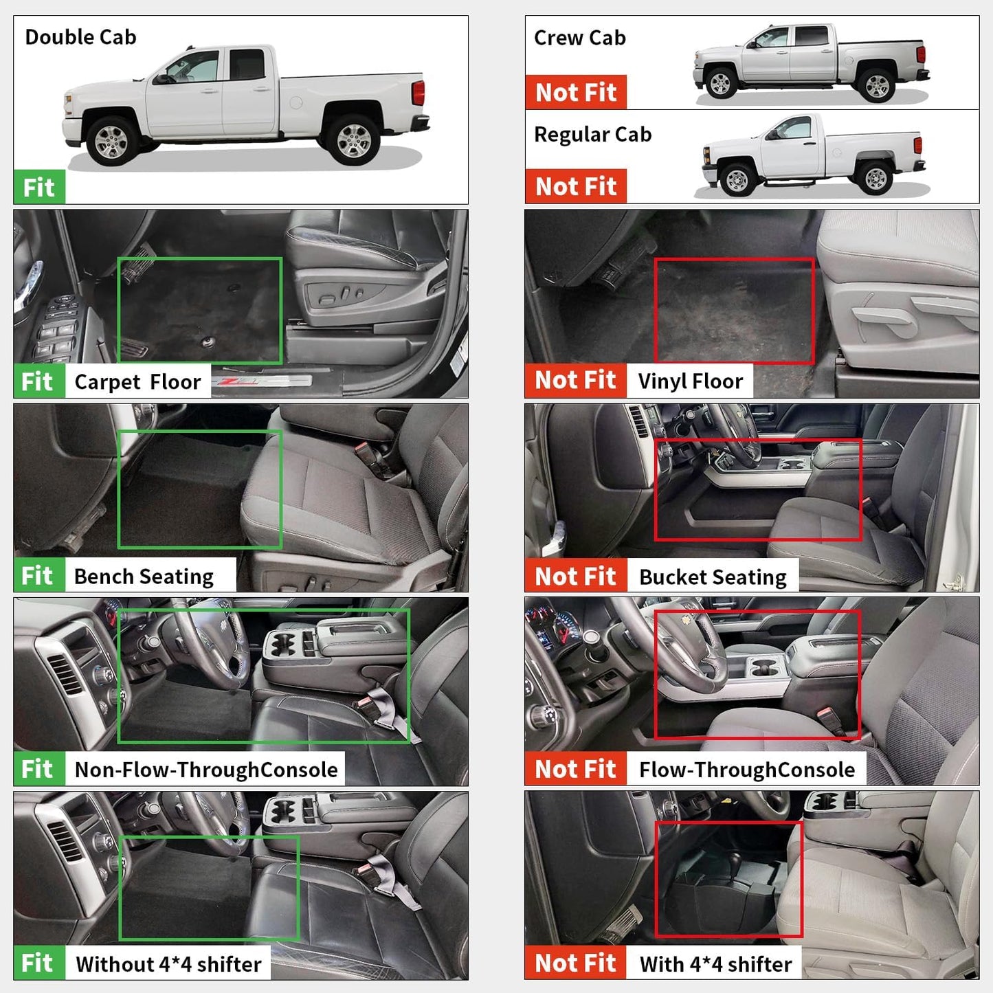 LASFIT Floor Mats 2014-2018 for Chevy Silverado/GMC Sierra 1500, 2015-2019 2500HD 3500 HD, Double Cab Only, 1st Row Bench Seat, All Weather TPE Custom Fit Car Floor Liners, with Carpet Floor Only