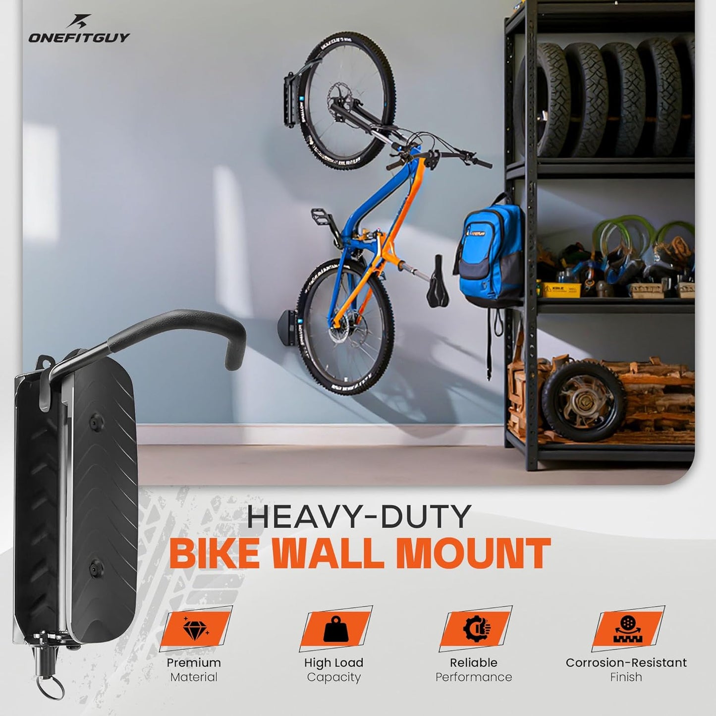 Swivel Bike Wall Mount, Bike Rack Garage, 150° Rotating & Space Saving Vertical Bike Hangers for Storage, Sturdy Bike Stand Holds Up to 66lbs, Easy to Install, 1 Pack