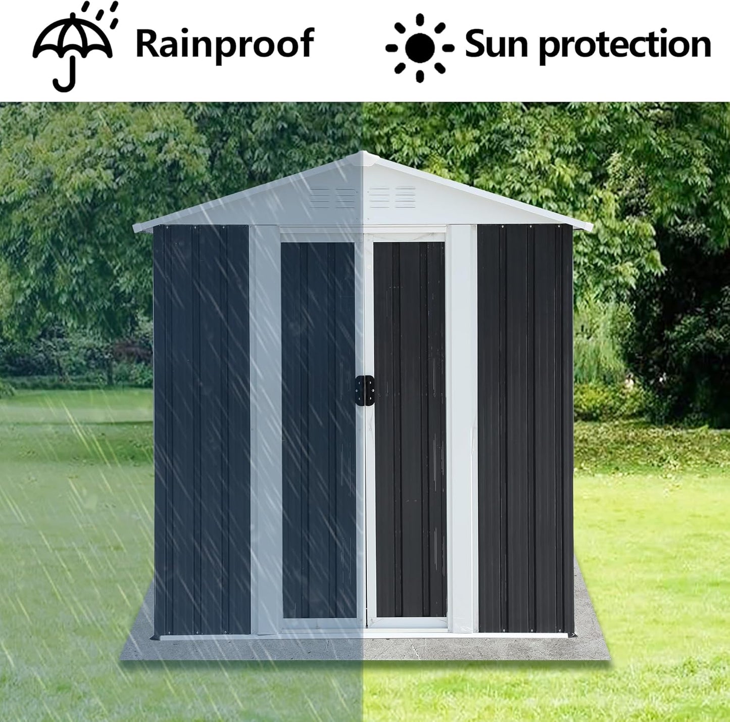 5x3 FT Outdoor Storage Shed, Metal Garden Shed with Frame Floor, Small Outside Tool Shed with Lockable Sliding Doors & 4 Air Vents, Waterproof Storage Building for Backyard, Patio, Lawn, Gray