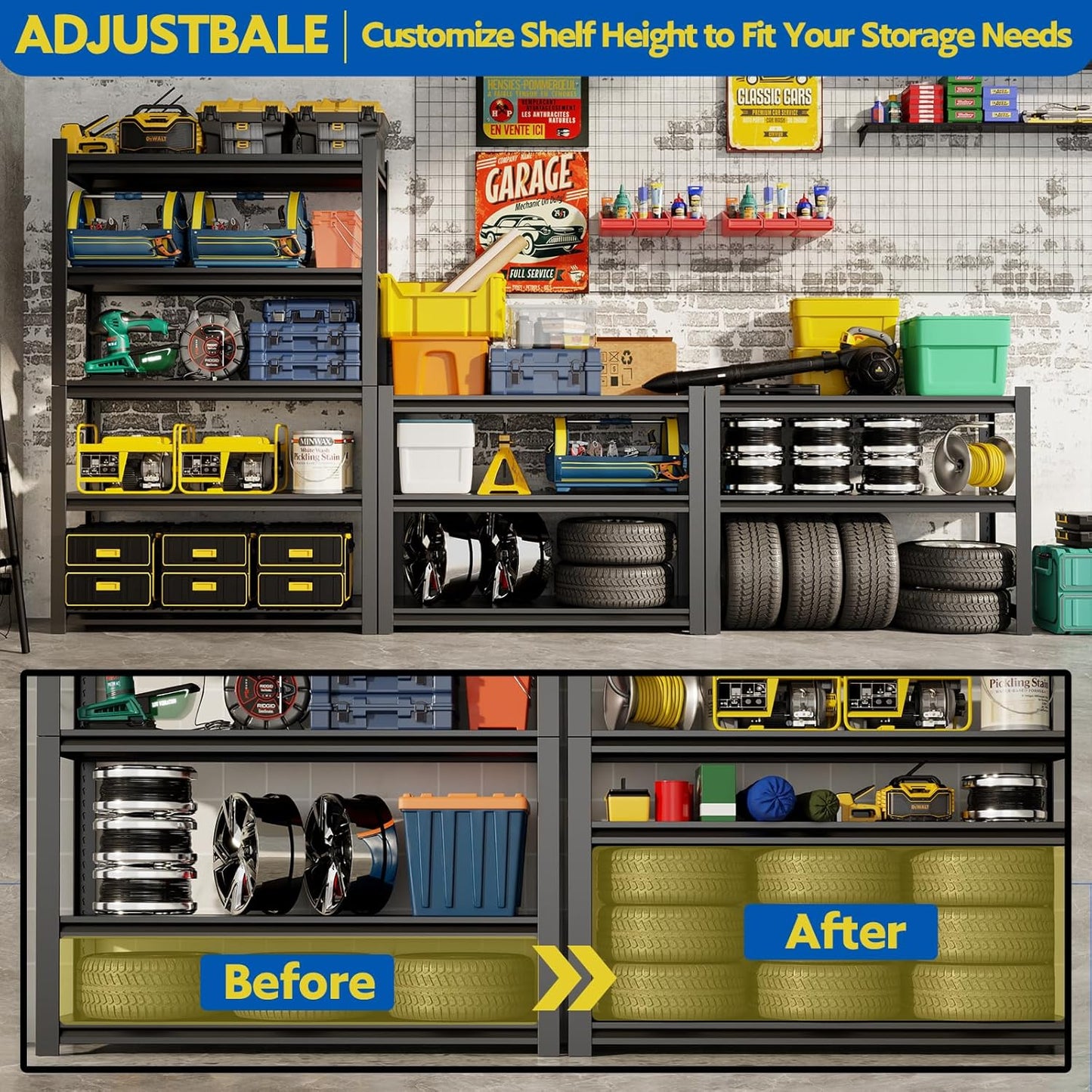 63''H Garage Shelving Heavy Duty, 1600LBS Storage Shelves, 5-Tier Adjustable Metal Shelve Storage Shelf Rack, Industrial Shelving Unit for Garage, Warehouse, Basement (23" W x 15.7" D x 63" H)