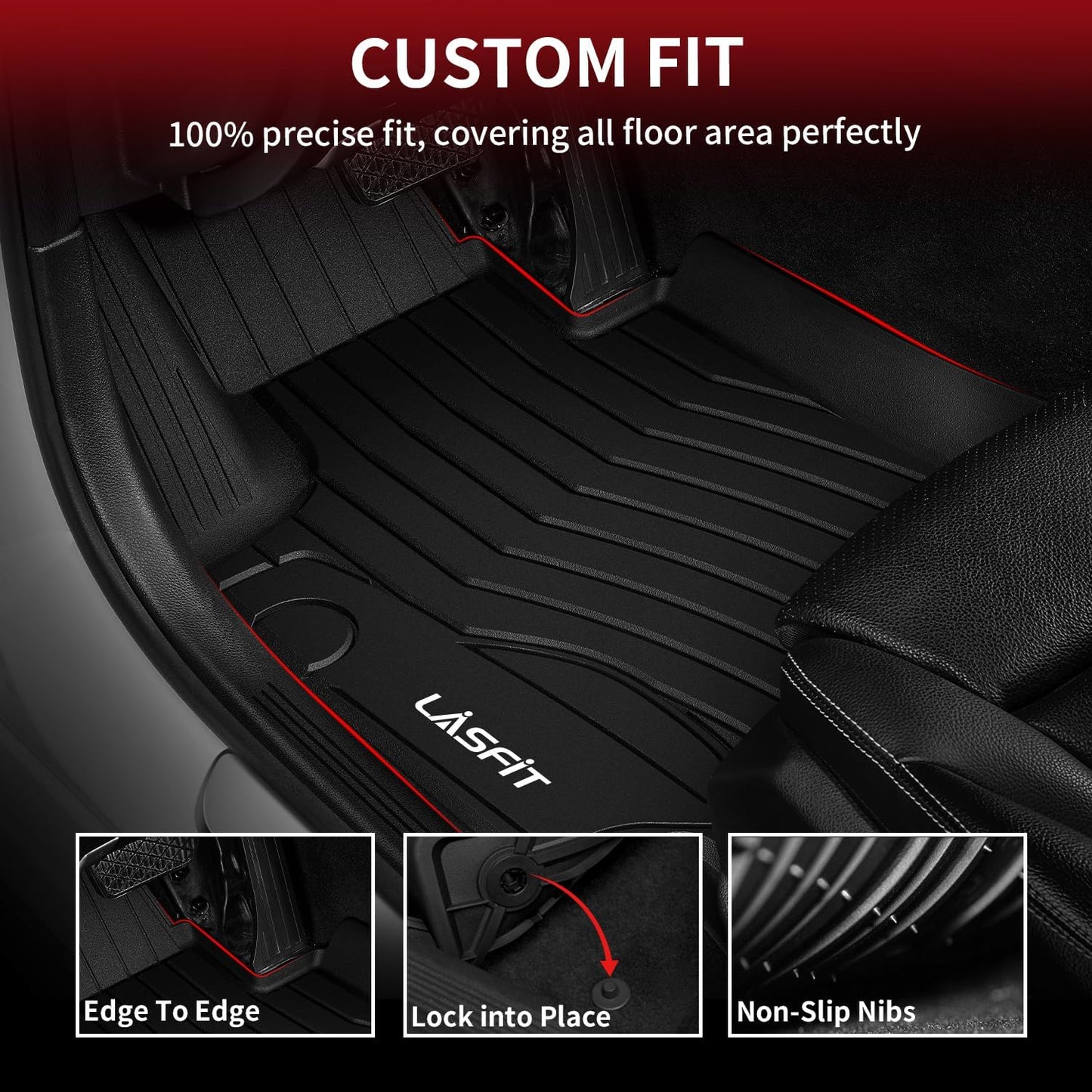 LASFIT Floor Mats for Mercedes Benz C Class 2021 2020 2015-2019 C300 / C350 / C400 / C350e / C43 AMG / C63 AMG / C63 AMG S (Fit Sedan Only), All Weather TPE Floor Liners for C Class 1st & 2nd row Mats