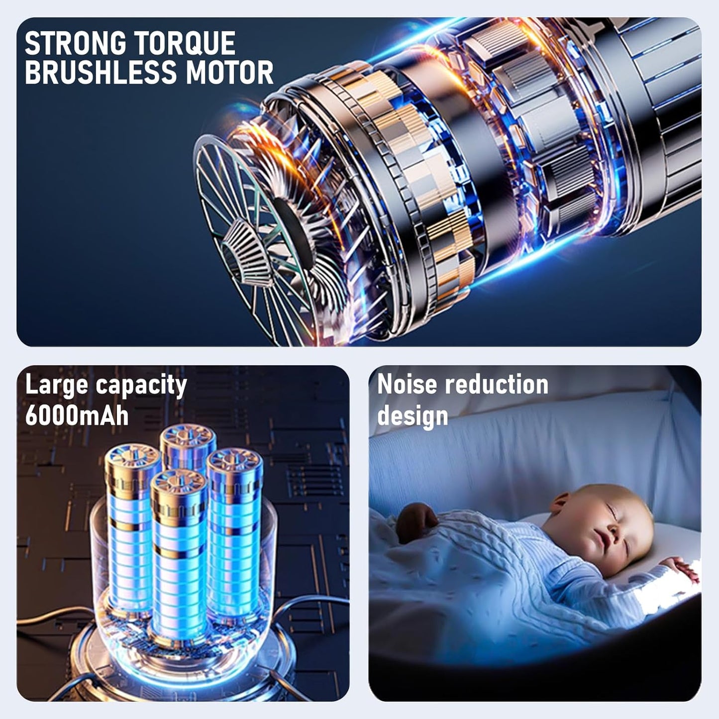 Car Vacuum Portable Cordless 20000PA High power Mini Vacuum Cleaner 4-in-1 Compressed Air Duster & Air Blower & Pump Hand Held Vacuum with Brushless Motor for Car, Home, Office,Camping (Silver)