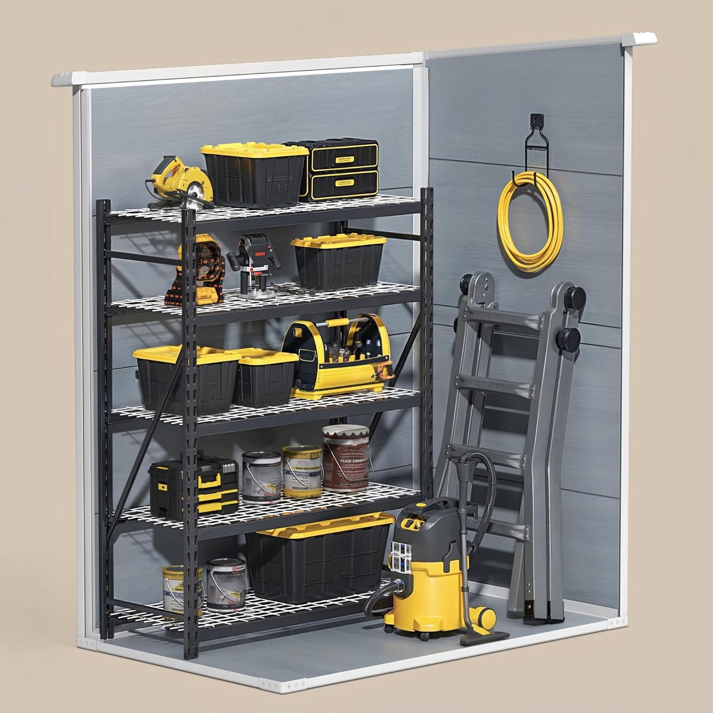 Gizoon 5x3 FT Outdoor Storage Shed with Lockable Door, Resin Weatherproof Plastic Garden Shed with Floor & Ventilation, Backyard Shed for Patio, Lawn Tools, Bike, and Toys