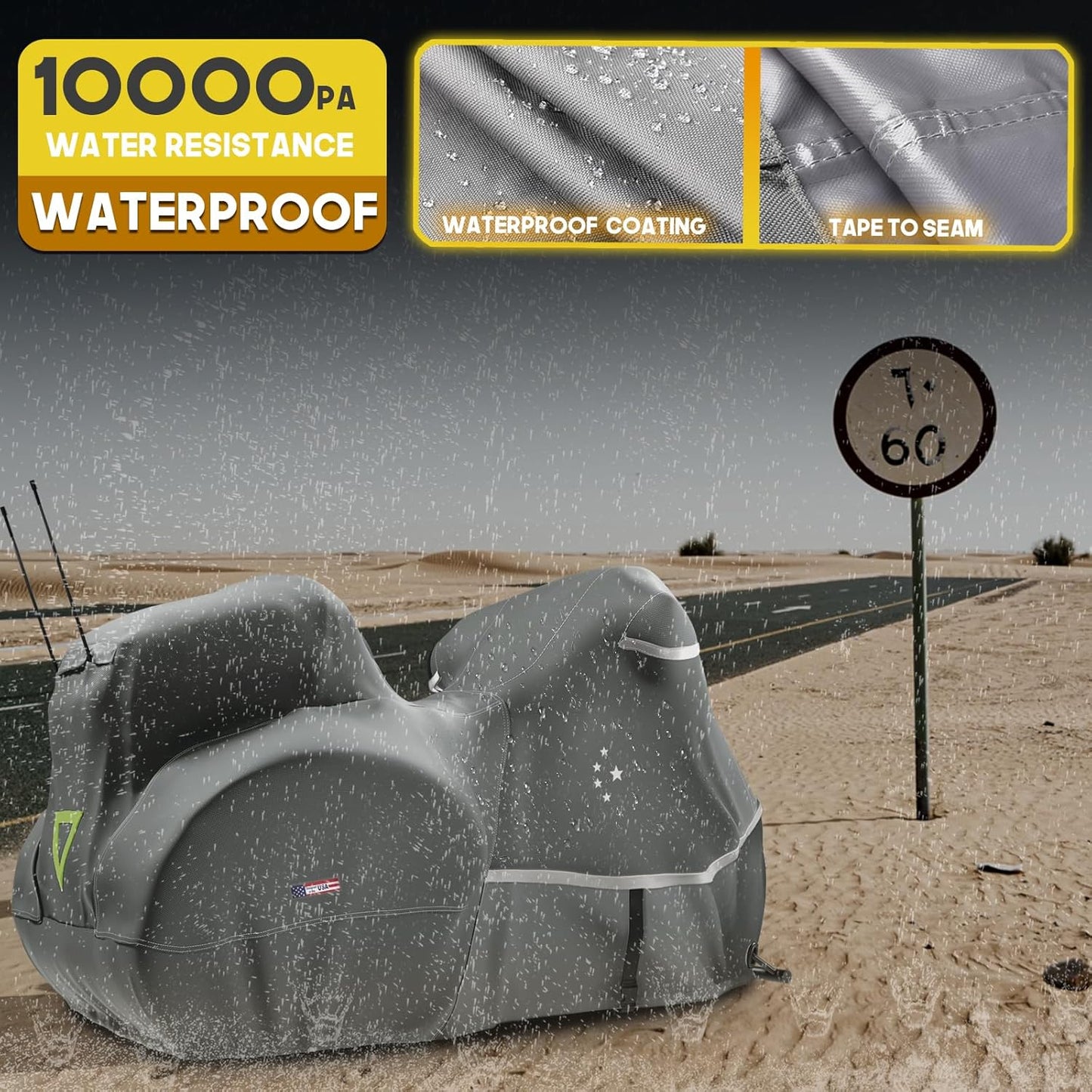 Motorcycle Cover with Side+Top Box LI LIBZAKI Heavy Duty 600D Waterproof for Touring Models Harley Davidson Ultra Limited,Road Glide Limited, Gold Wing,Road Master,Indoor & Outdoor Storage/Gray