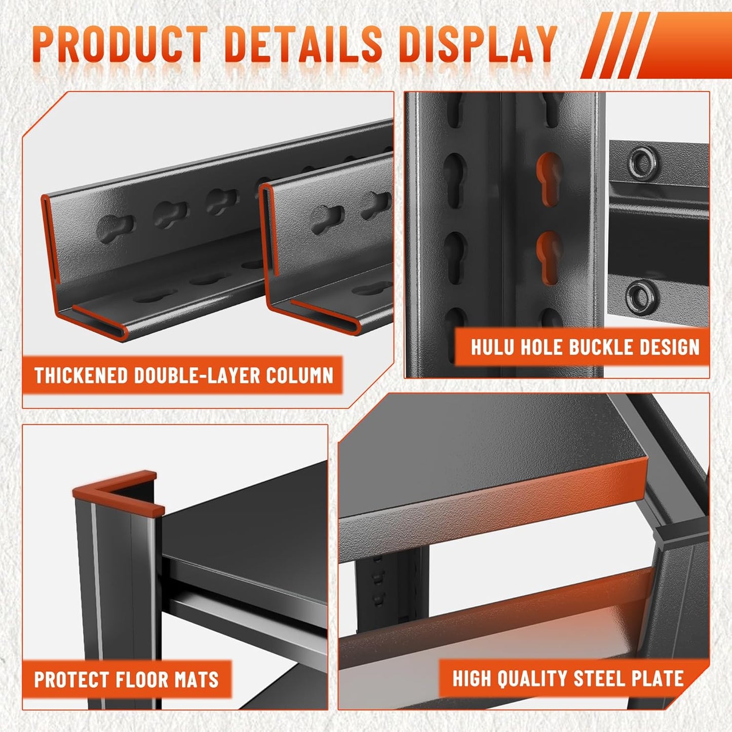 63''H Heavy Duty Metal Shelving Unit, 2000 lbs Total Capacity, Dual-Layer Column, Tool-Free Assembly, All-Steel Construction for Garage, Warehouse, Basement,45.3''W x 15.7''D x 63" H