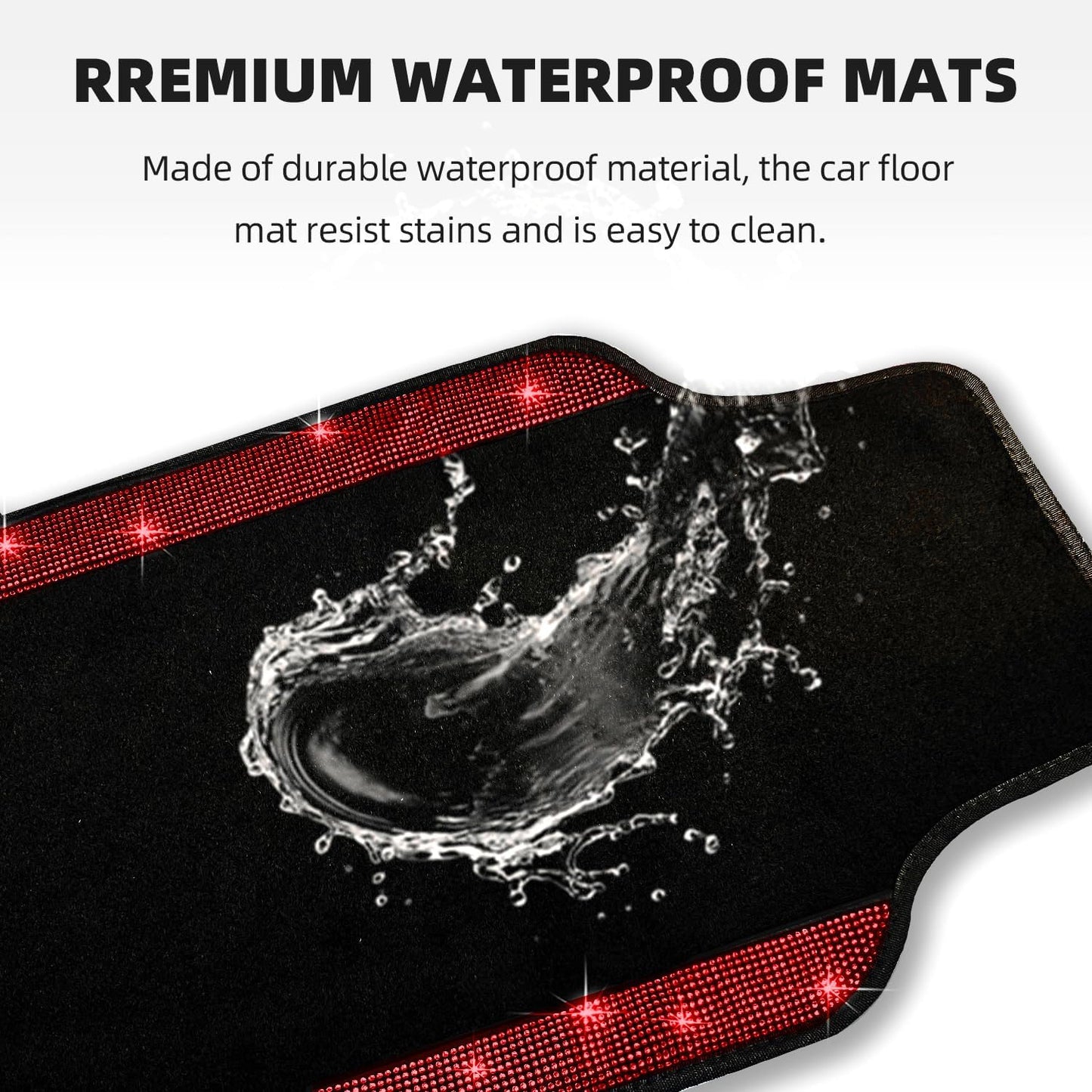 NBTEPEM Red Bling Car Floor Mats Full Set, Universal Fit Most Cars,SUV, Trucks, 4 pcs Sparkle Glitter Diamond Carpet for Women Girls with Anti-Slip Pad (Red Diamond)