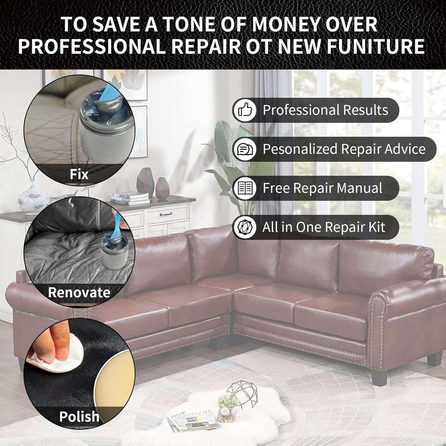 Leather Repair Kit Recoloring Balm Cleaner Conditioner Waterproof Beeswax Oil for Car Seat Furniture Couch Shoe Leather Vinyl(White)