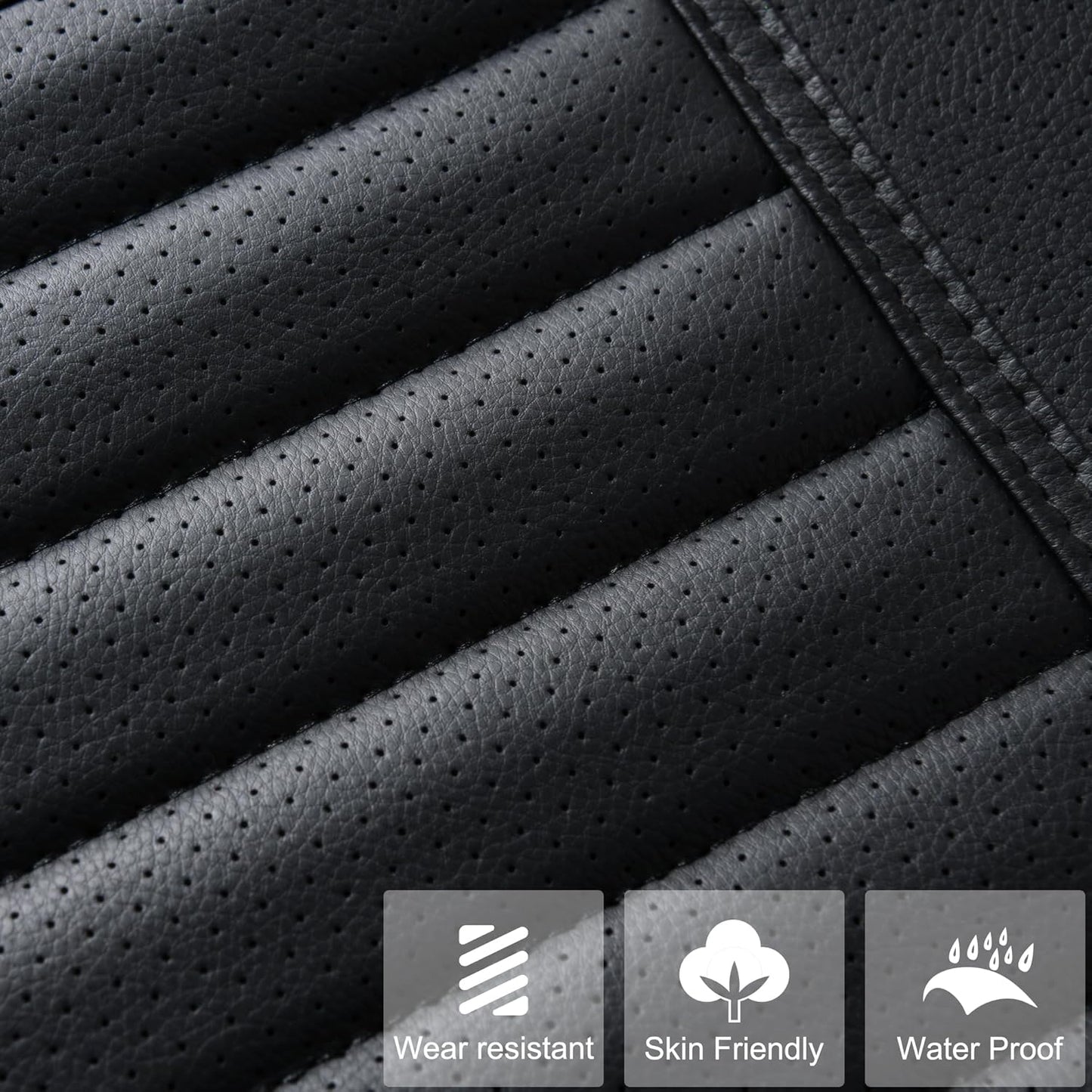 2pc Edge Wrapping Comfortable Car Front Seat Covers, Seat Protectors, Anti-Slip Bottom Seat Cushion Covers for Auto with PU Leather(Black)