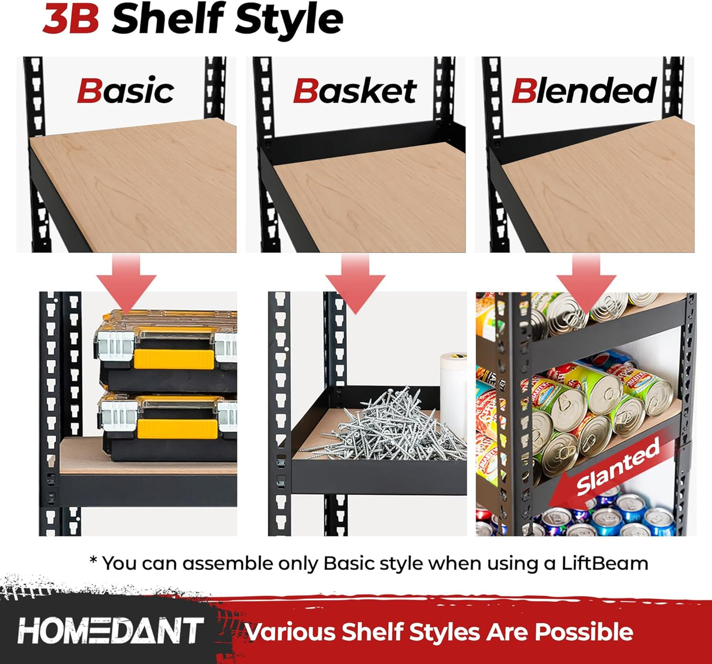 HOMEDANT 5 Tier Laminated Boltless Heavy Duty Garage Storage Adjustable Wide Size Metal Shelving Unit Utility Rack Shelves Organization Multipurpose Shelf Shed Warehouse 47.7"W x 18.2"D x 71.3"H 1Pack