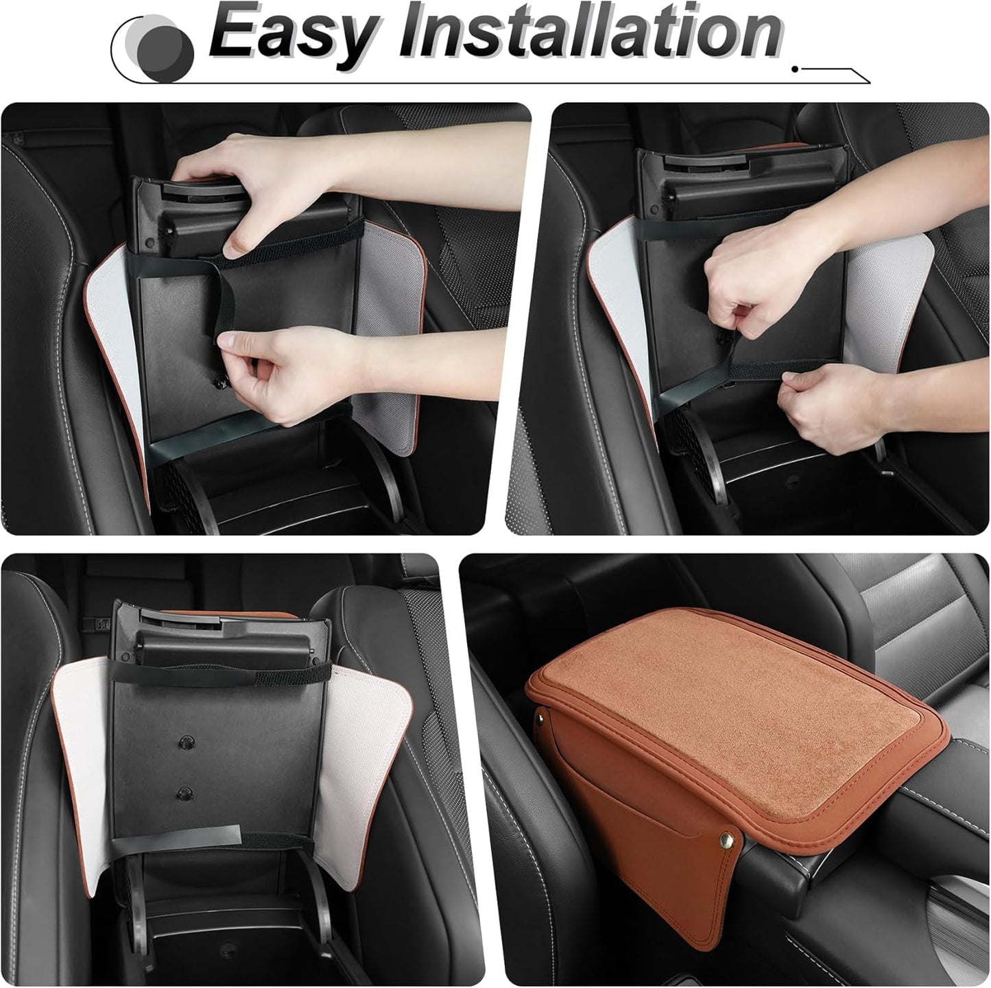 SINGARO Car Leather Center Console Cover with 2 Storage Bags, Universal Furry Fluffy Car Armrest Seat Box Pad, Comfortable Car Interior Accessories, Fits for Most Vehicles (Orange)