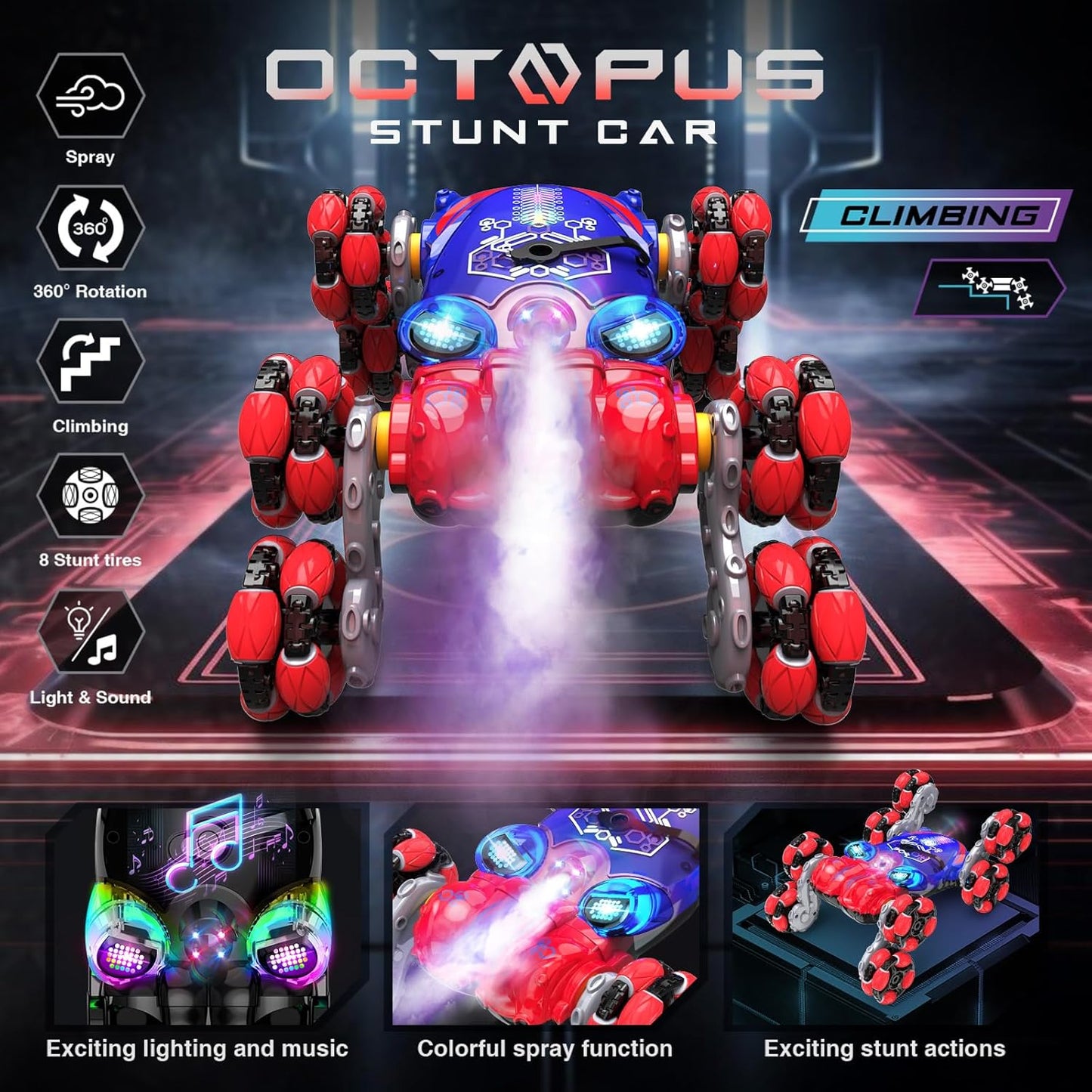 Remote Control Car, 8WD Gesture Sensing RC Car, 2.4GHz RC Stunt Cars Boys Toys with Spray & Light, Hand Controlled Toys Gift for Kids Boys Age 8 9 10 11 12 Year Old