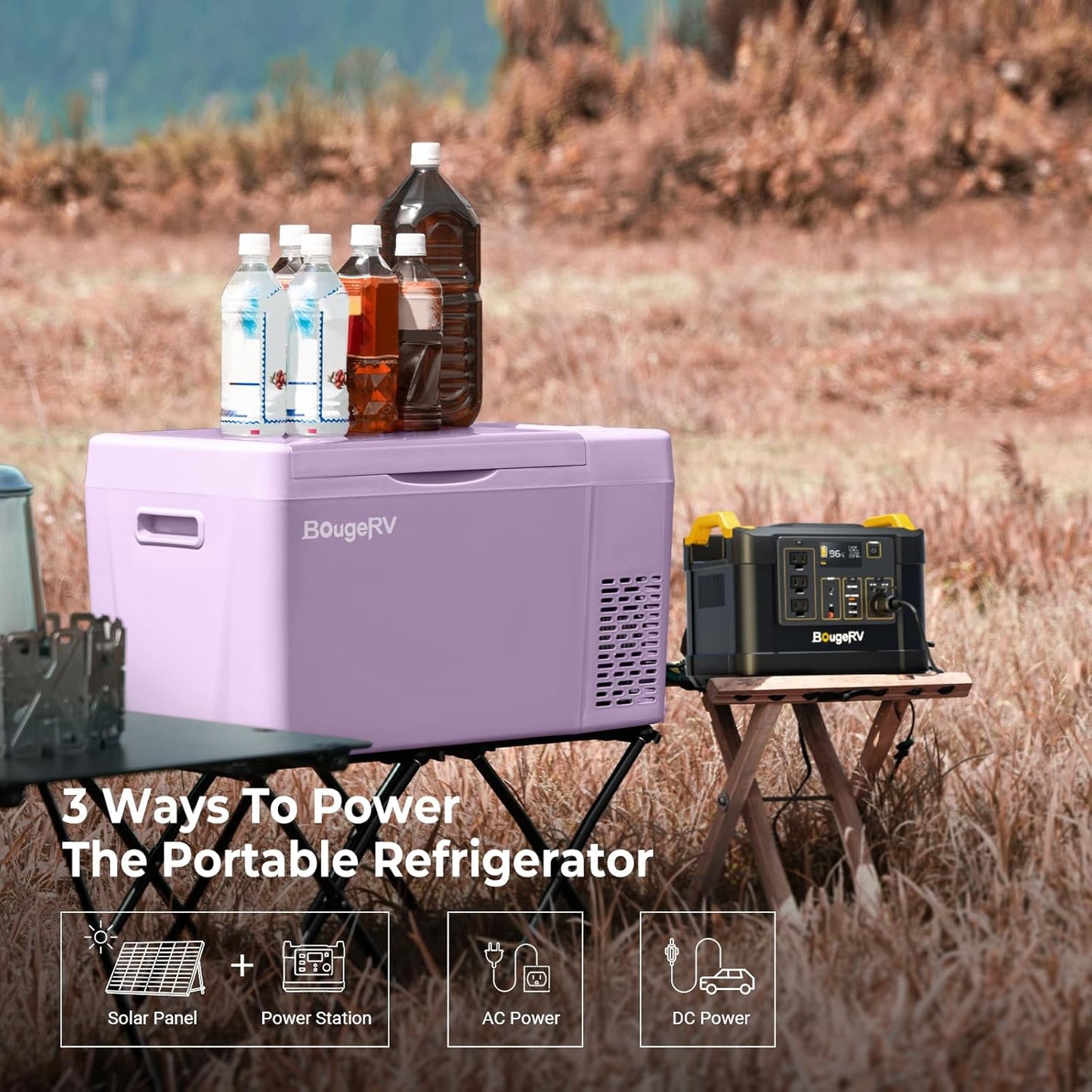 BougeRV Purple 23Quart Portable Refrigerator, 12 Volt Fridge 22L, Portable Freezer Compressor Cooler 12/24V DC 110~240 Volt AC for Truck Van RV Camper -8℉~50℉