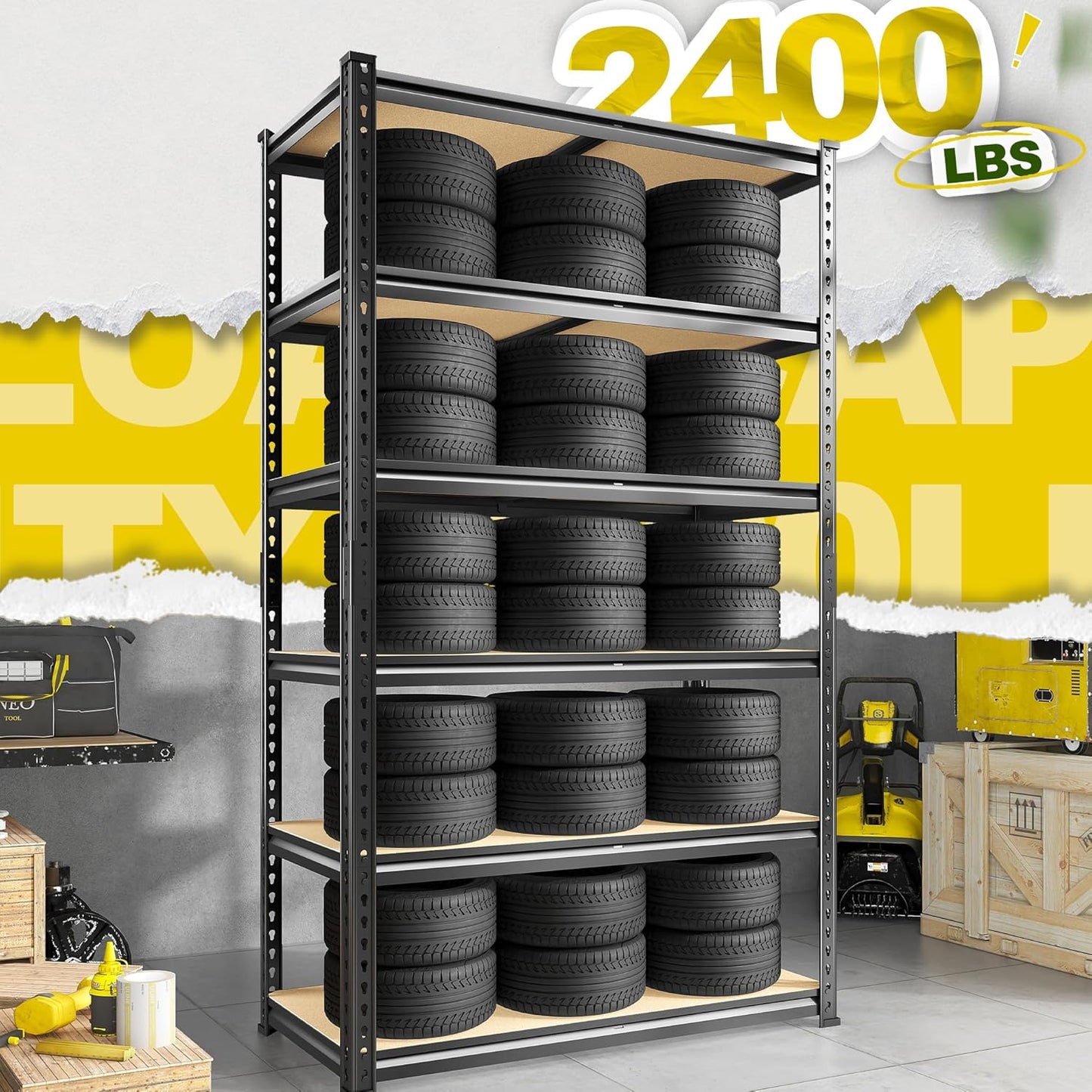 78" H Metal Shelving 6 Tier Garage Shelving Adjustable 2400LBS Storage Shelves Heavy Duty Pantry Shelves for Kitchen Closet Basement Warehouse