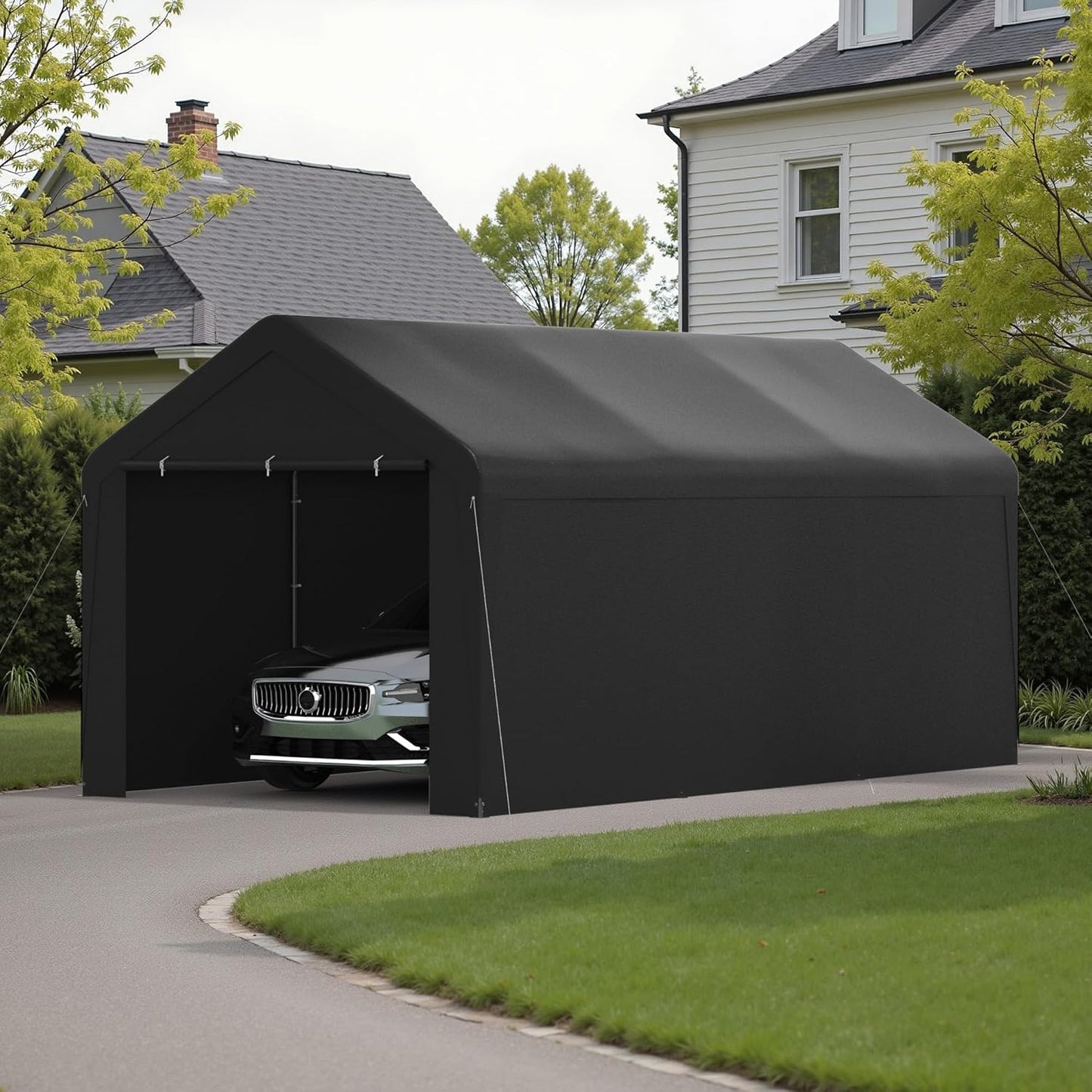 Carport 10x20 Heavy Duty Portable Garage w/Removable Sidewalls & Roll-Up Door Car Canopy Party Tents Waterproof UV Resistant All Weather Car Port for Trucks,Boats (Black)