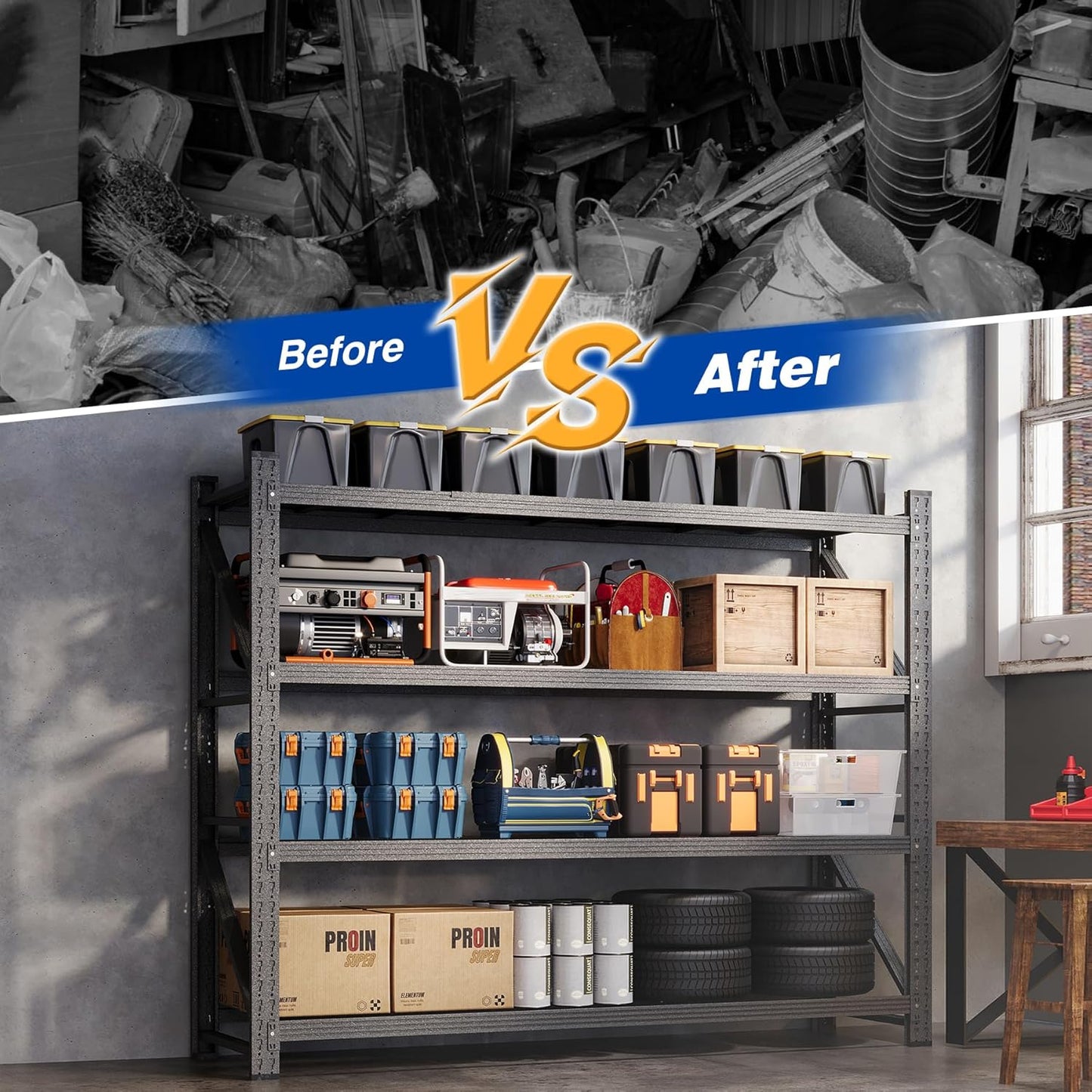 78.8" W Storage Shelves 7000lbs Garage Metal Shelving Heavy Duty Garage Shelves Adjustable Storage Shelves for Industrial, Factory, (78.8" W X 24" D X 78.8" H)