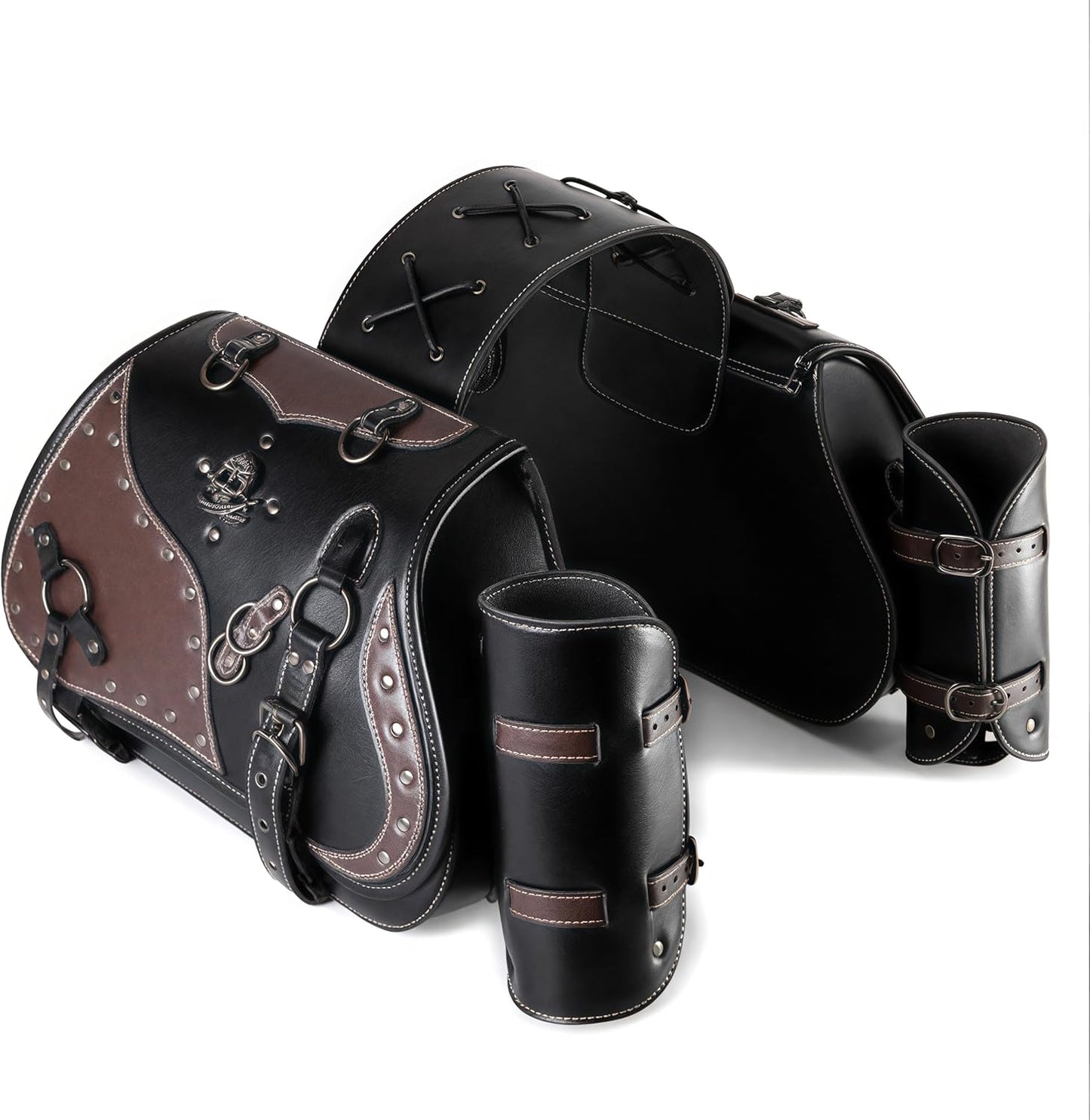 Motorcycle Saddlebags, 30L Leather Waterproof Side Saddle Bags with Cup Holder, Universal Powersports Saddlebags for Harley Davidson Sportster Dyna Softail Honda Shadow Rebel Yamaha Kawasaki Vulcan