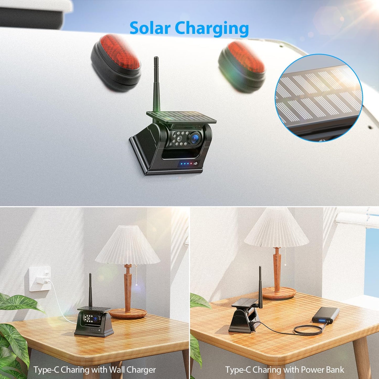 9 Inch Magnetic Solar Wireless Backup Camera System, 9600mAh Solar Rechargeable RV Backup Camera Wireless with HD1080P 9" Loop Recording Monitor for Trailer RV Trucks, BL901