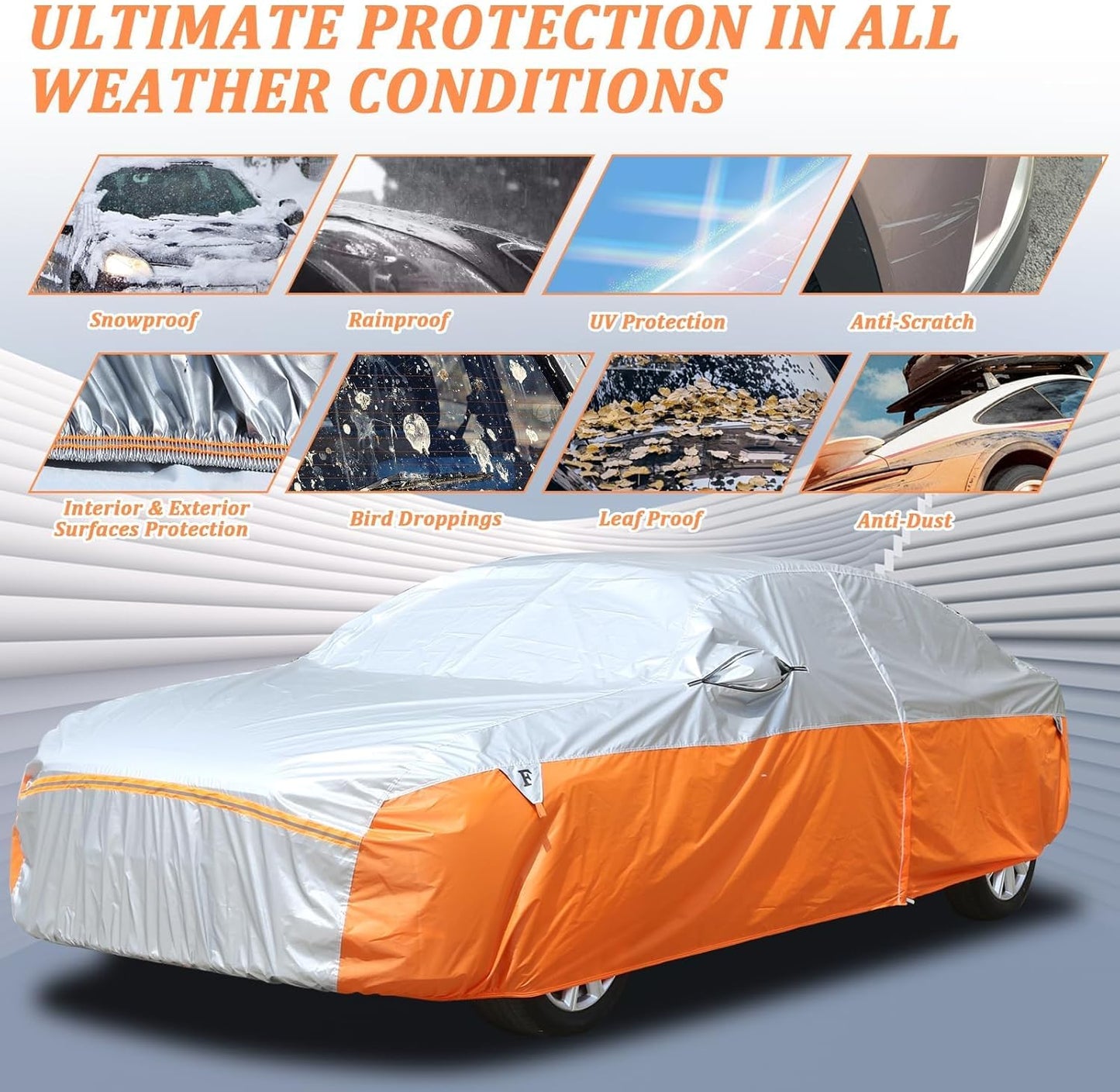 Waterproof Car Cover for Automobiles, All Weather Full Exterior Covers Fit for Toyota Camry Chevrolet Malibu Honda Accord, Universal Windproof Rain Sun UV Protection Car Covers Fit 191"-200" Sedan