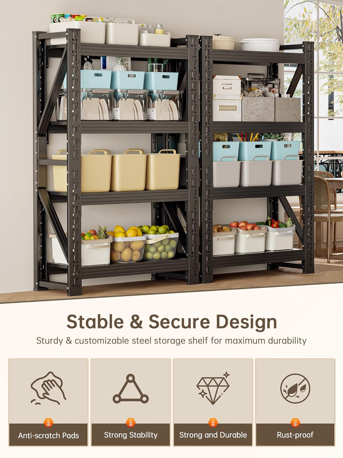 4-Tier Storage Shelves,79" H Heavy-Duty Garage Shelving Unit,Adjustable Industrial Metal Shelf System,4,500lbs Capacity,Tool Organizer for Garage,Workshop,60" W*20" D*79" H,Black