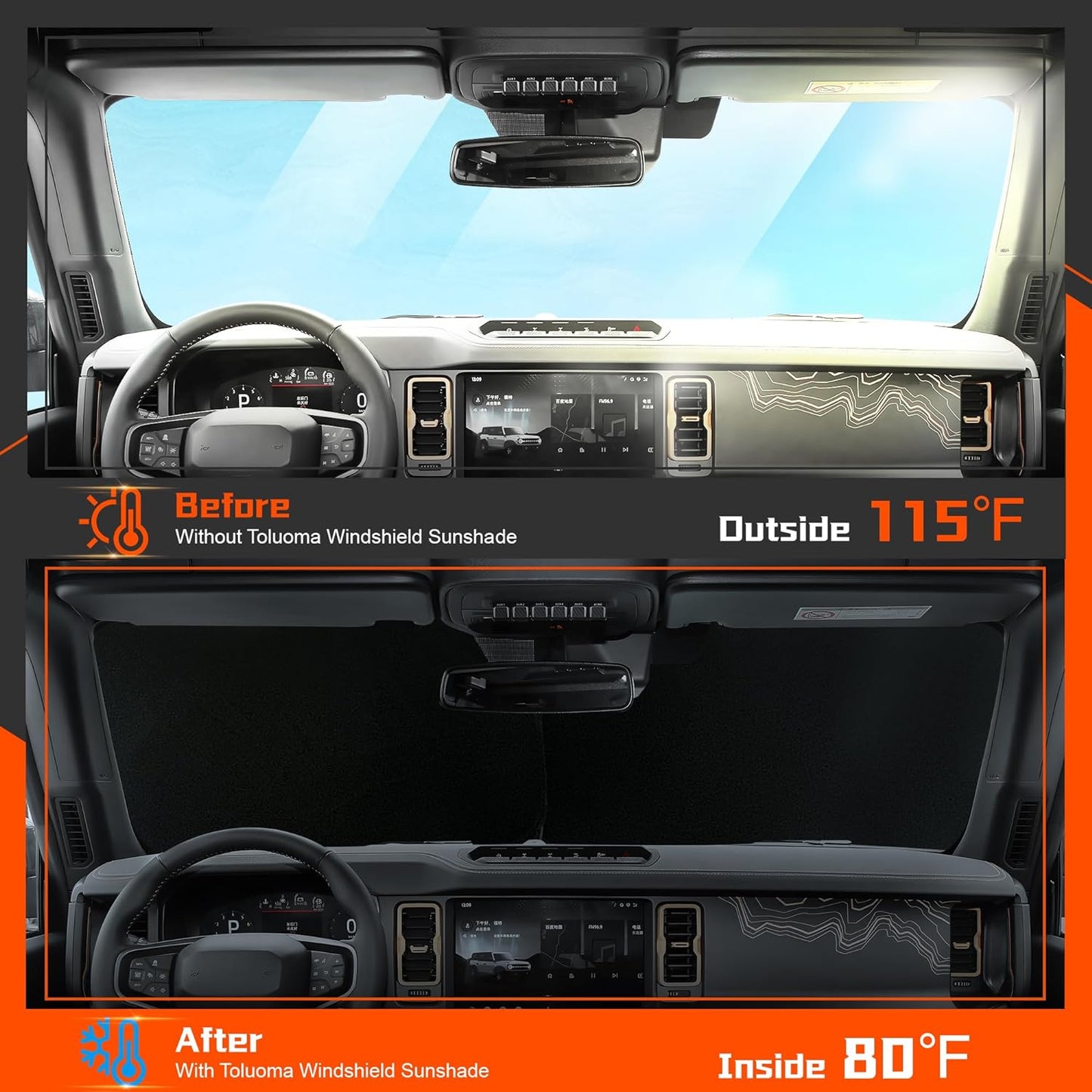 Custom Fit Windshield Sun Shade for Honda Ridgeline 2017-2024 2025 - Full Coverage, 210T Reflective Fabric, Double-Layer Design - Blocks 99% UV Rays, Keeps Car Cool, Easy to Install and Store