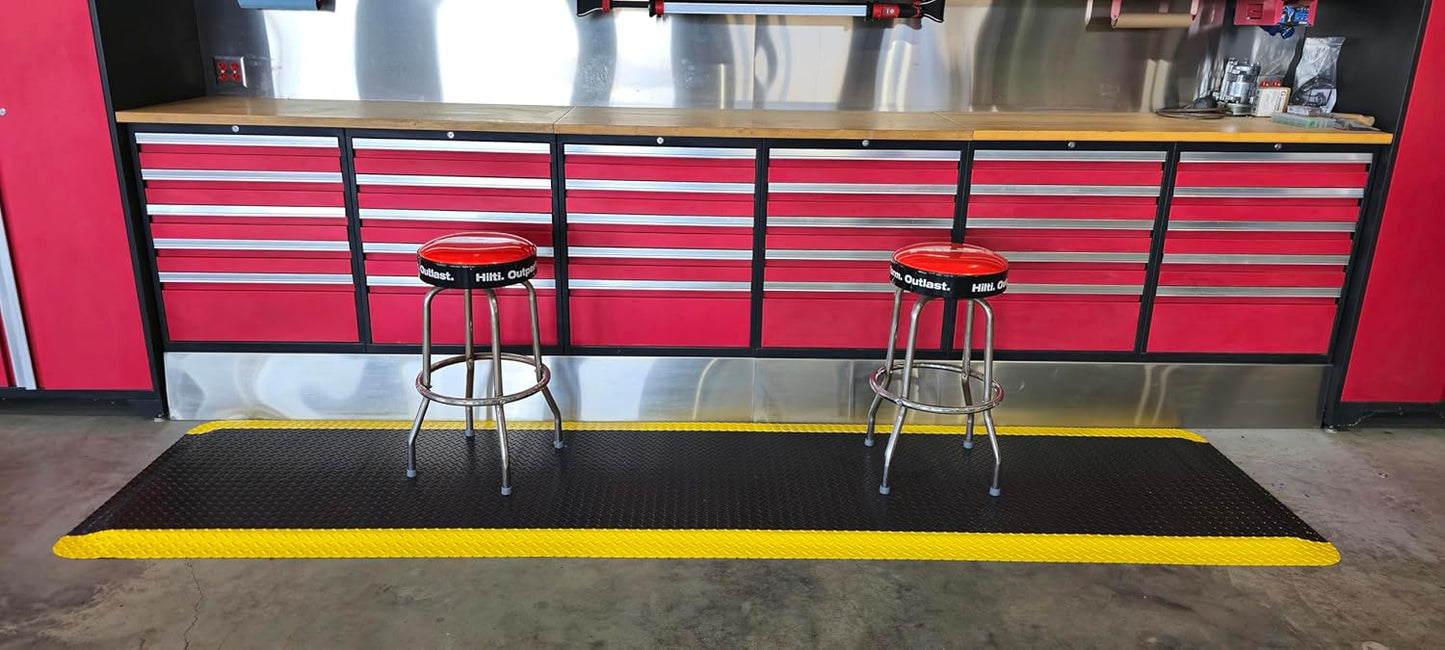 Rhino Mats, American Classic Diamond Anti-Fatigue Mats, Industrial Ergonomic Comfort Standing Mat for Work, Home, Garage, Office, Kitchen or Anywhere (Black/Yellow 9/16" Thick, 3 FT. x 16 FT.)