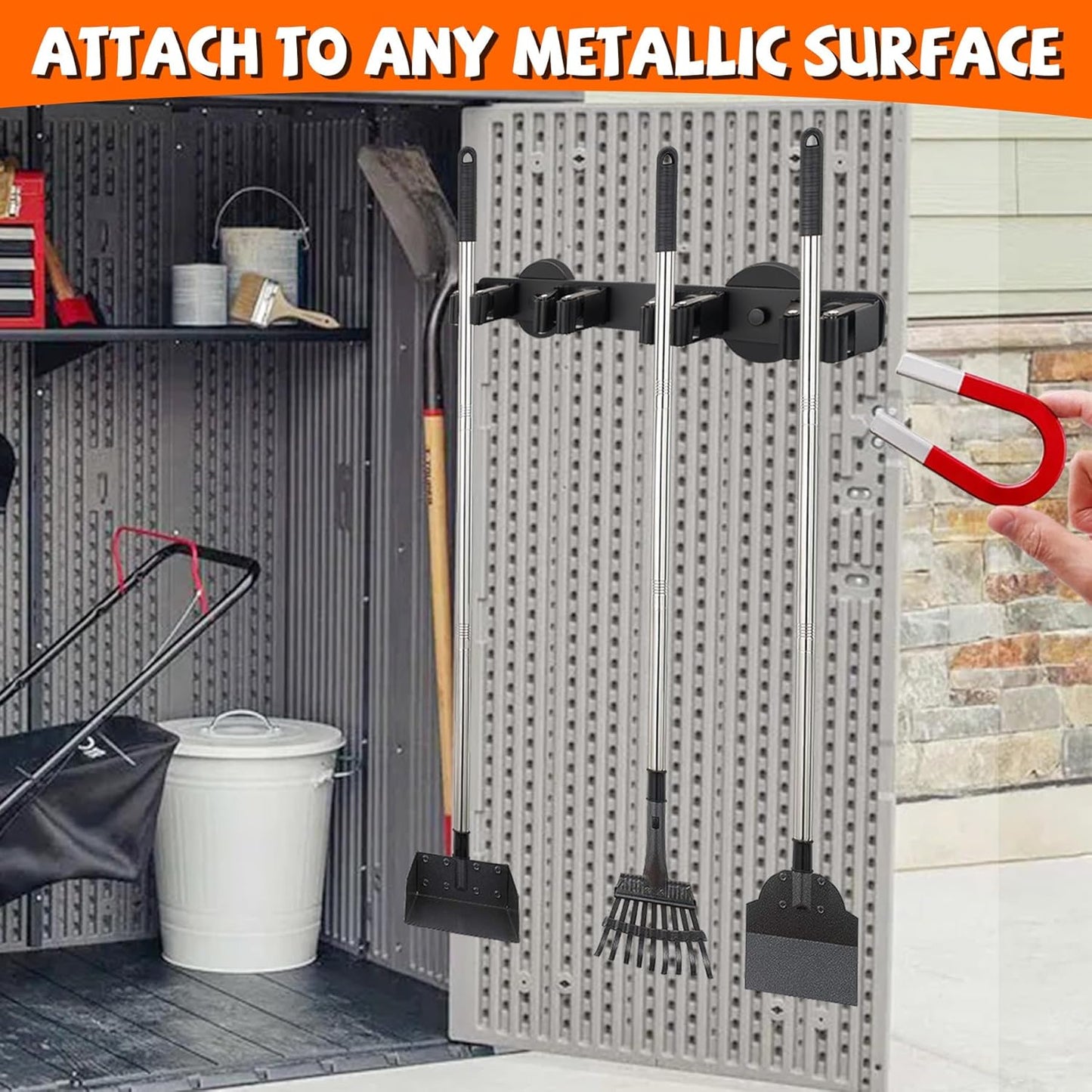 Magnetic Broom Holder Rack,Strong Magnetic Mount Mop Holder 4 Racks for Cleaning Tools,Non-slip Magnetic Tool Holder Broom Hooks for Apartment RV Camper Garage Kitchen