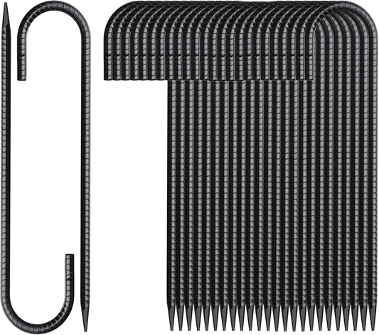 16 Inch Rebar Stakes J Hook 26 Pack Ground Stakes Heavy Duty Tent Stakes with Chisel Point End Chain Link Fence Stakes Galvanized Steel Ground Anchors Metal Spikes Black Coated