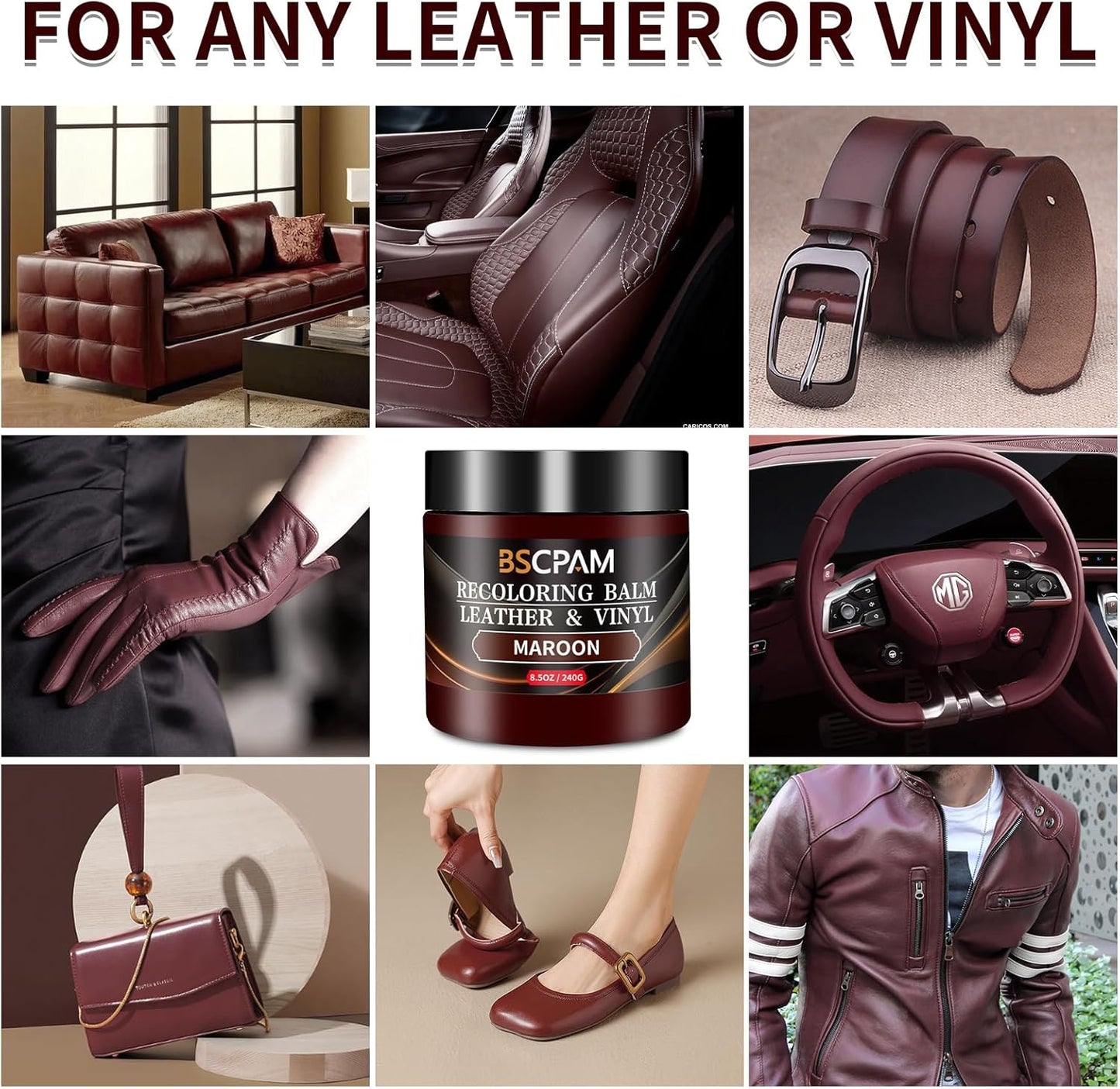 Maroon Leather Recoloring Balm,Leather Couch Scratch/Stain Remover,Leather Repair kit for Vinyl Furniture and Car Interior,Leather Dye Paint for Scratched and Faded Leather Couches