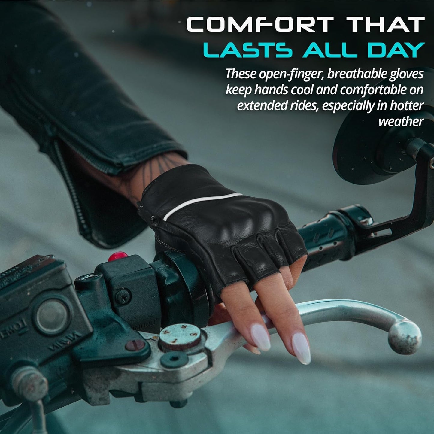 aasportx Motorcycle Gloves - Men's Leather Motorbike Gloves with Touchscreen Function - Non-Slip Pads for Men & Women