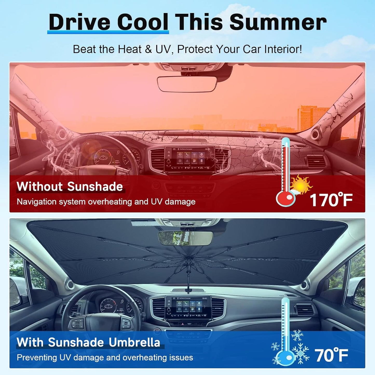 SXCY for 2017-2025 Honda Ridgeline Windshield Umbrella Sunshade [Easier Foldable] for 2025 Honda Ridgeline Accessories 2025 Ridgeline Sunshade Umbrella 2025 Ridgeline Windshield Umbrella Sun Shade