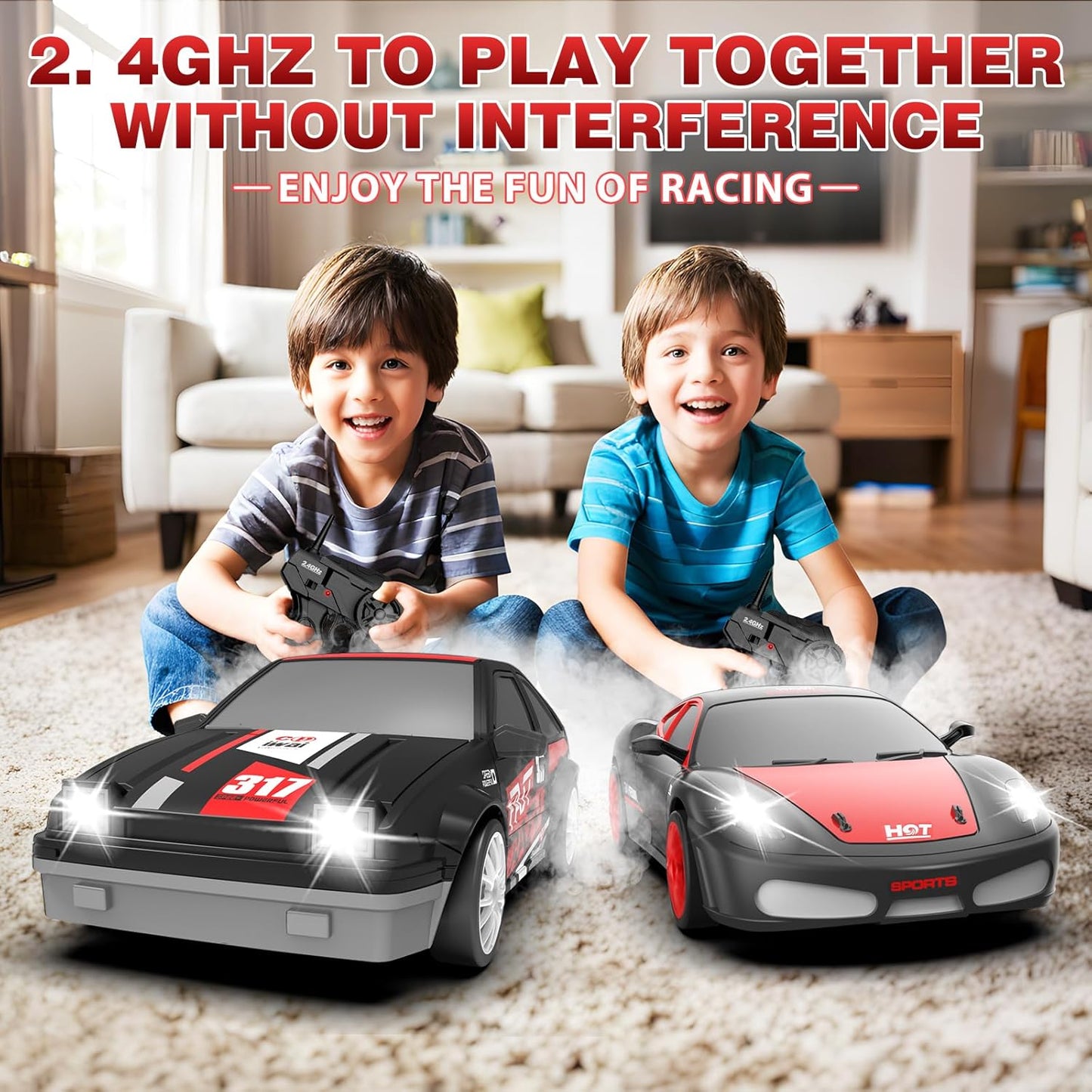 Remote Control Car 1/24 2.4GHz 4WD RC Drift Car, High Speed Drifting RC Cars with Cool Lights, Two Batteries and Extra Tires Toy Cars for Kids Boys Girls Adults, Black