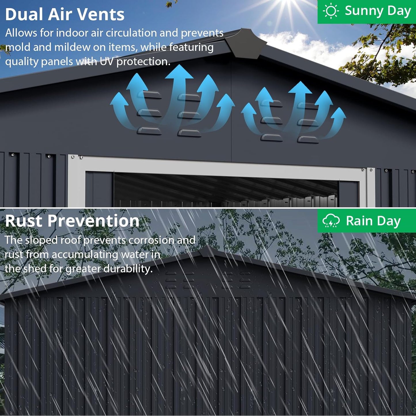 Outdoor Storage Shed 12 x 10 Ft, Outdoor Tool Metal Shed with Lockable Door, Air Vents and Sloping Roof, Metal Aluminum Waterproof Tool Sheds for Yard, Garden, Patio, Garage, Lawn, Gray