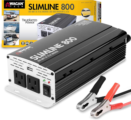 Wagan EL3718 800W Slim Line AC to DC Power Inverter 800W TrueRated Continuous 1600W Surge Power DC 12V to AC 110V Power Inverter with 2 AC Outlets and 2A USB Charging Port