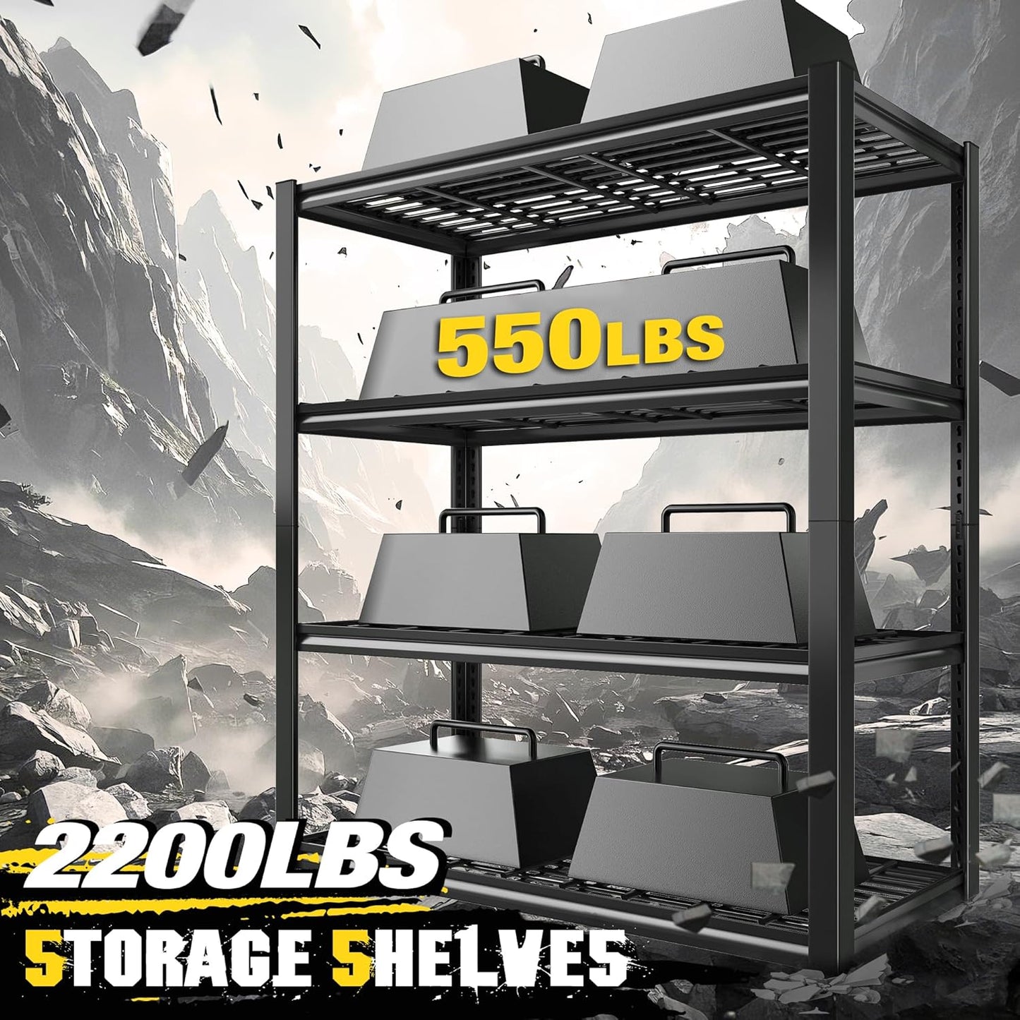 REIBII 40" W Storage Shelves 2200LBS Garage Shelving Heavy Duty Metal Shelving Adjustable Metal Shelves Industrial Shelf for Warehouse Basement Pantry Kitchen 40" W x 19.7" D x 59.9" H Black