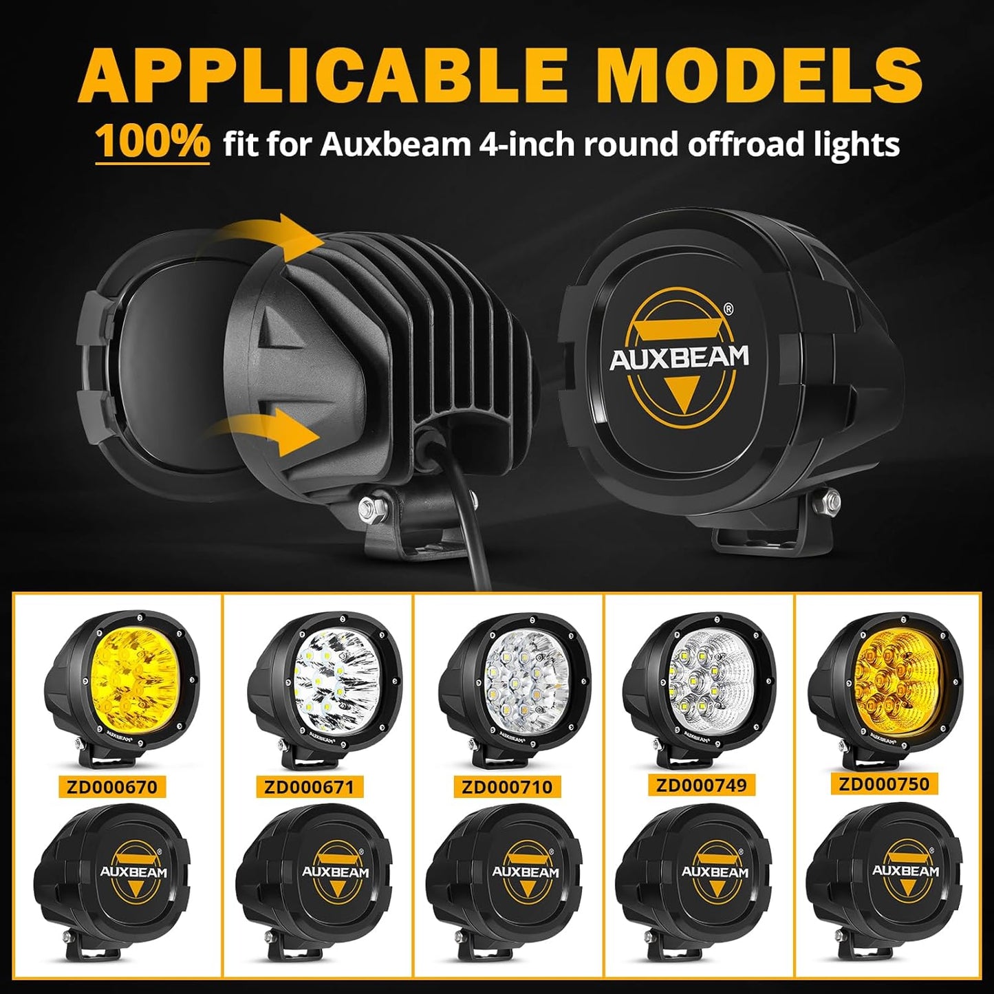 Auxbeam 4 inch LED Pod Covers, 2PCS Black Round Offroad Driving Work Lights PC Protective Covers, Light Bar Lens Covers Waterproof Dustproof for Truck SUV ATV UTV Jeep Wrangler Motorcycle