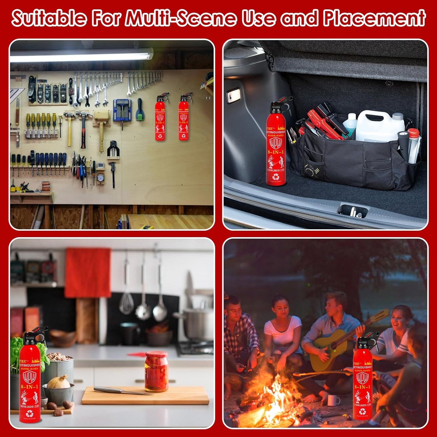 WPW 620ml Large Upgraded 8-in-1 Fire Extinguisher for Home with Wall Mount Portable Fire Extinguisher For Vehicle Car Boat Kitchen Emergency Supplies, Water-Based Solution For A, B, C, K Fire (2 Pack)