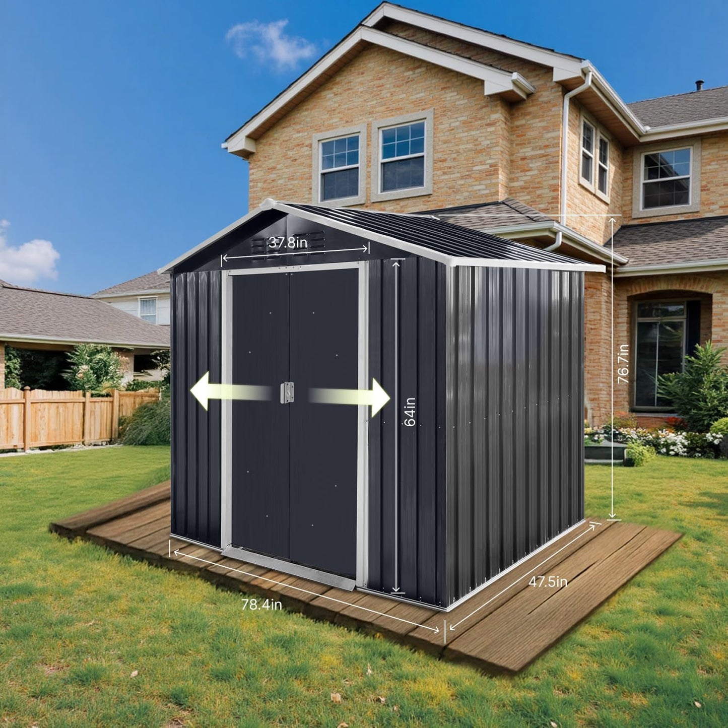 7' x 4.3' Outdoor Storage Shed, Sturdy Metal Building w/Windows & Lockable Doors for Garden, Backyard, Poolside and Lawn, Anthracite