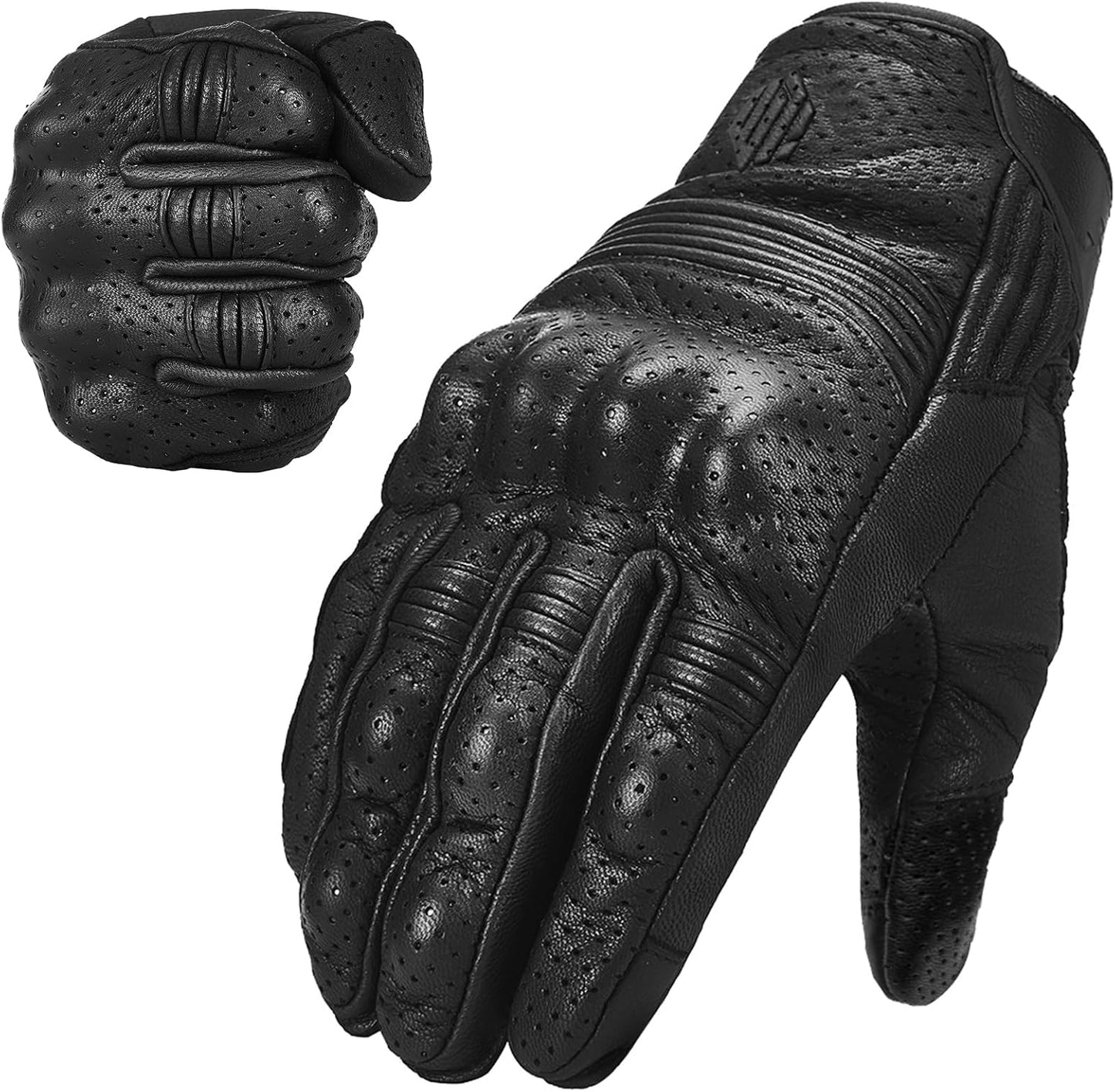 ILM Goatskin Leather Motorcycle Motorbike Powersports Racing Gloves Touchscreen for Men and Women Model DN01(S, Black Perforated)