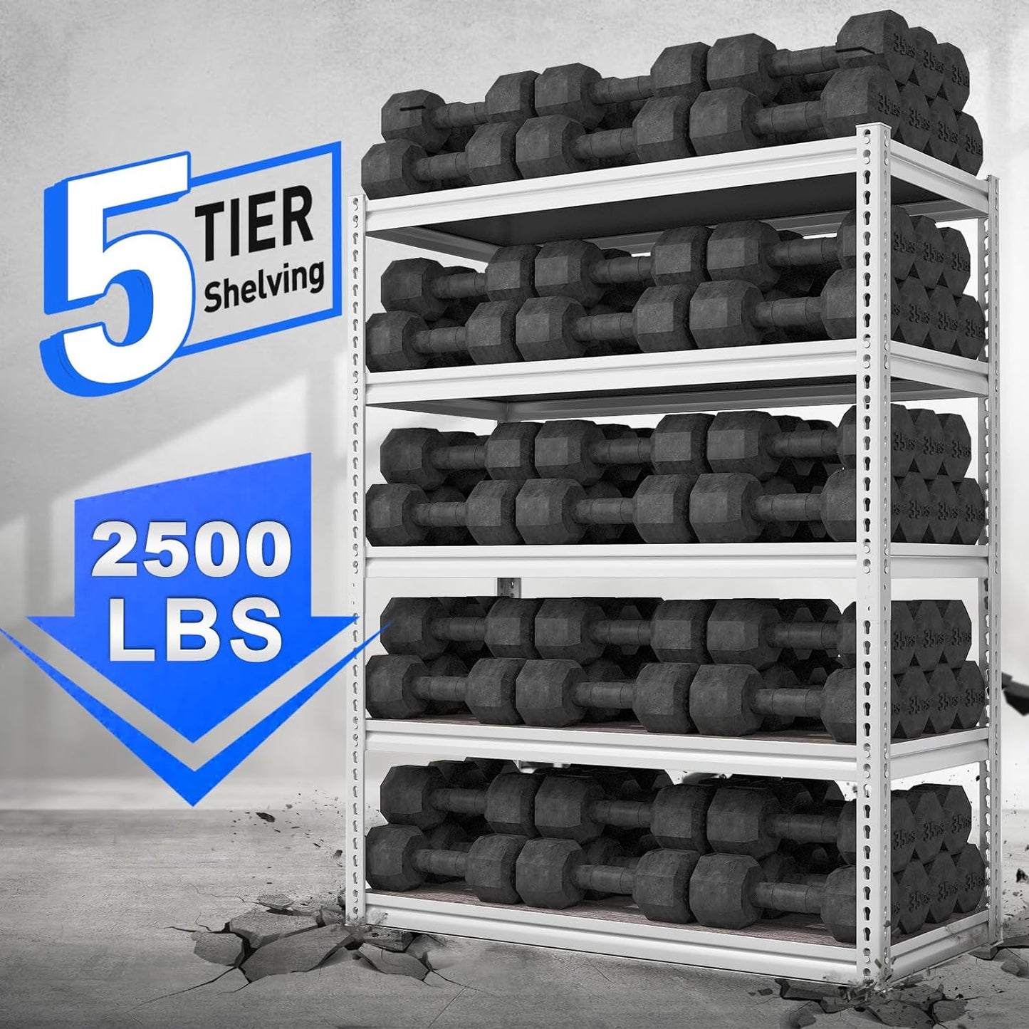 REIBII Garage Shelving 2500LBS Storage Shelves Adjustable Heavy Duty Shelving Metal Shelving 65.7" H Metal Shelves White Shelves for Pantry Kitchen 15.3" D x 33.8" W x 65.7" H