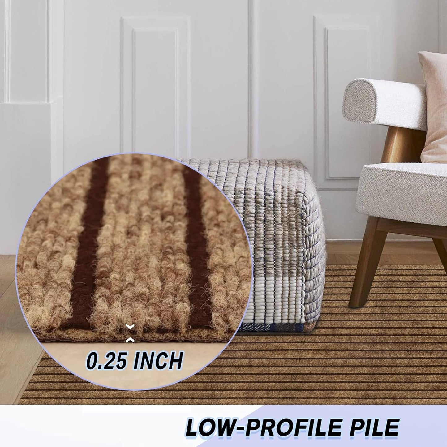 Custom Size Backed Non-Slip Area Rugs Runner, Easy Clean, Waterproof Runner Rugs for Hallway Entryway, Kitchen, Laundry, 3FT x 26FT, Brown Stripe