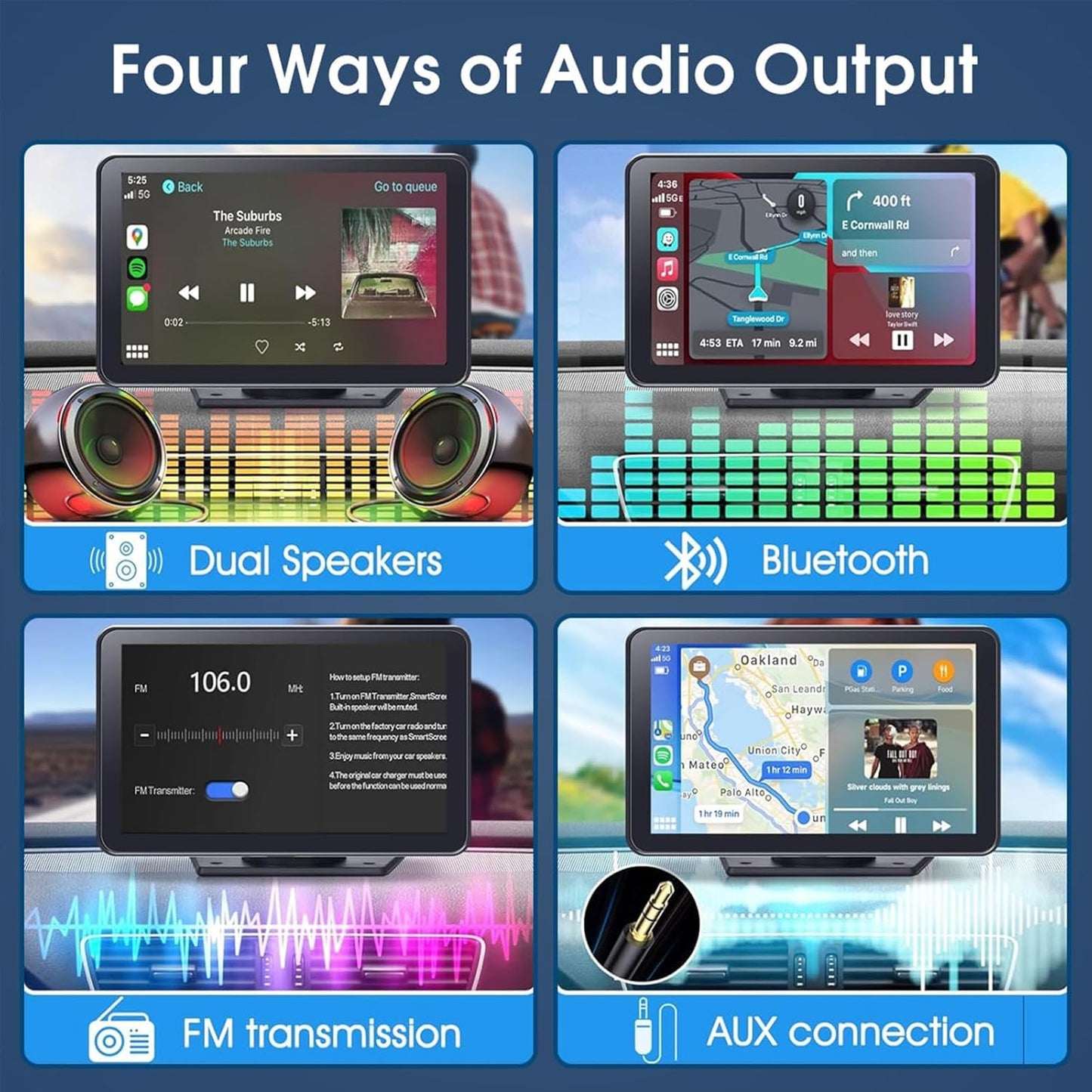 Carplay Screen for Car, 7" HD Wireless Portable Car Play Touchscreen Stereo with Android Auto Mirror Link/Backup Camera/GPS Navigation/Satellite Radio for All Vehicles