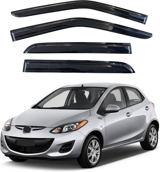 KPY Window Visor Compatible with Mazda 2 Hatchback 2007-2012, 4PC Rain Guard Side Window Vent Deflectors Tape-On Mugen Style, 2007 2008 2009 2010 2011 2012