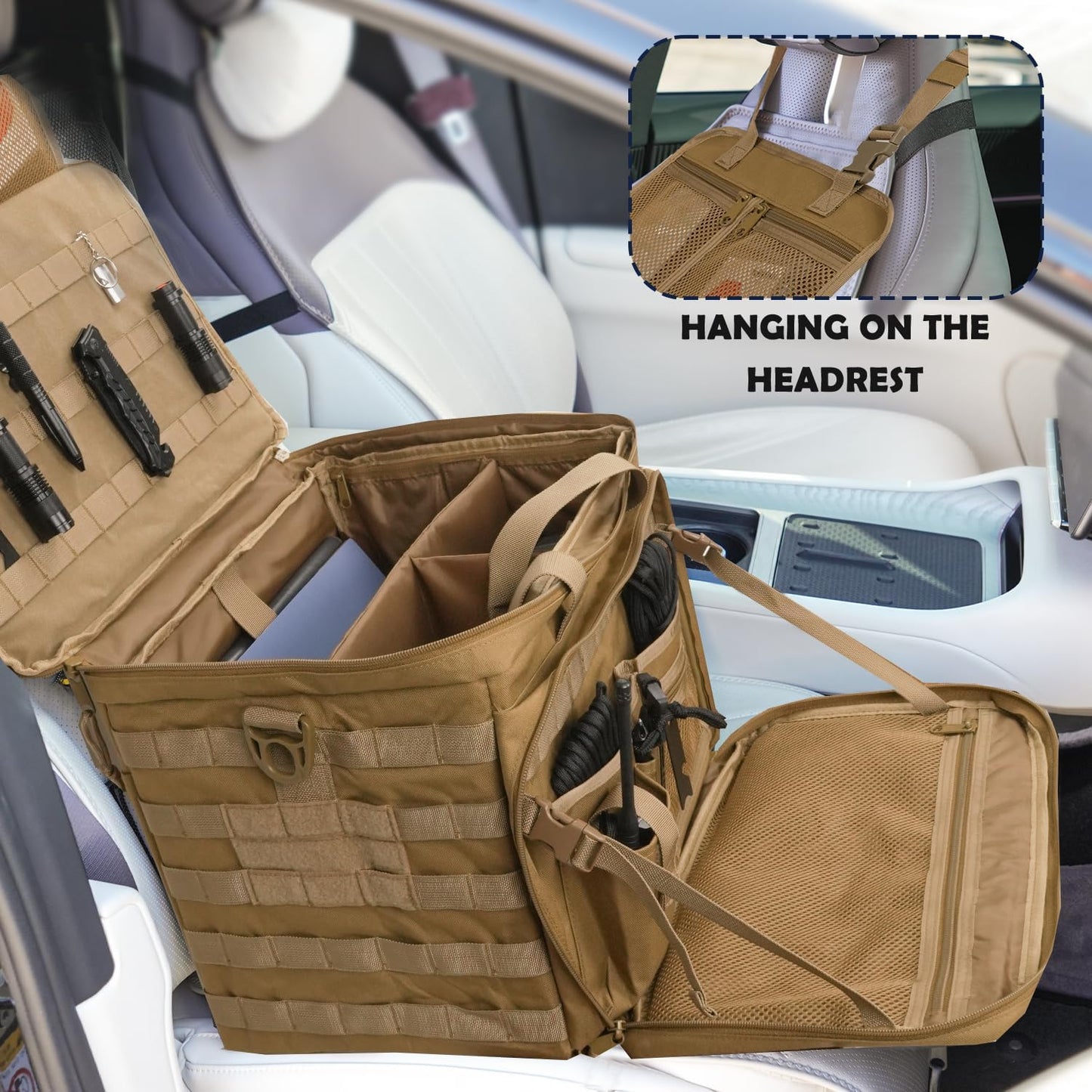 Patrol Bag Law Enforcement, Police Gear Car Front Seat Vehicle Organizer Bags with MOLLE System (Khaki)