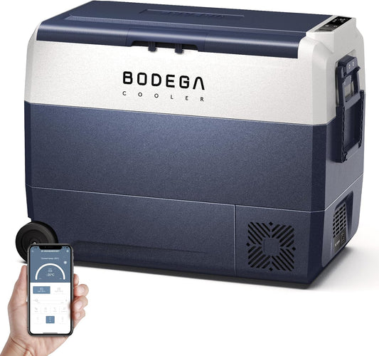 BODEGACOOLER 12 Volt Car Refrigerator,64 Quart Portable Car Freezer Fridge Bluetooth Control,(60L) -4℉-68℉ Electric Cooler 12/24V DC and 100-240V AC for Travel,Camping,RV,Boat Road Trip Tailgating